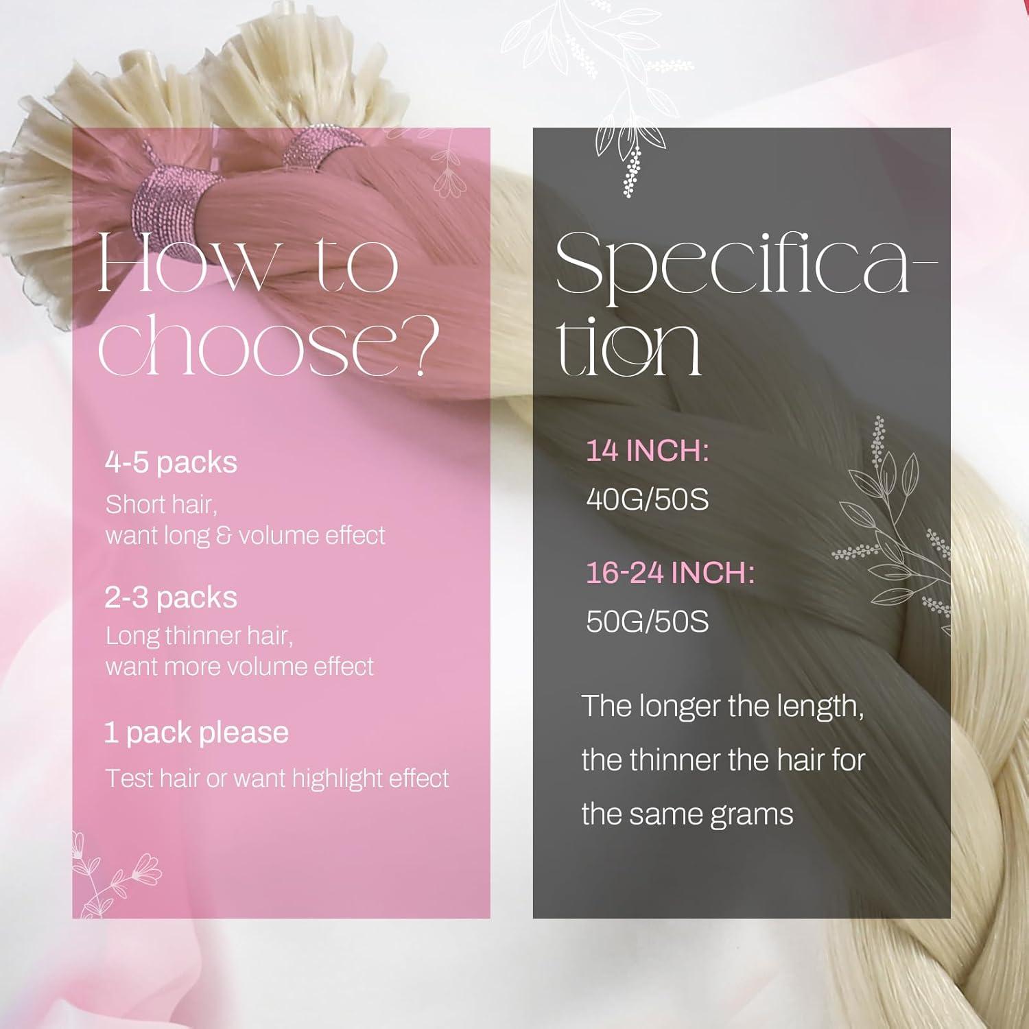 imageMoresoo Human Hair Platinum Blonde U Tip Hair Extensions 14 60 40G50S Fusion Straight Unisex