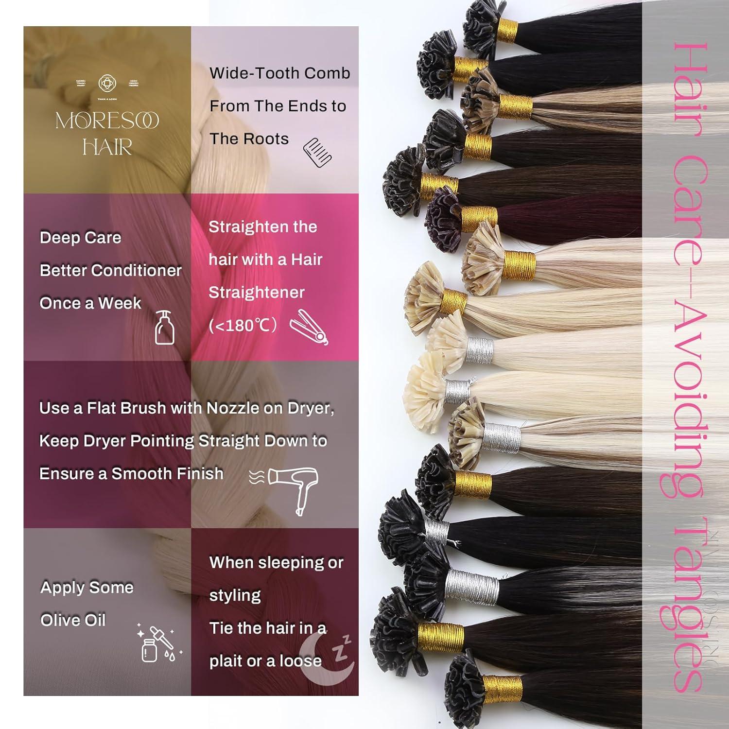 imageMoresoo Human Hair Platinum Blonde U Tip Hair Extensions 14 60 40G50S Fusion Straight Unisex