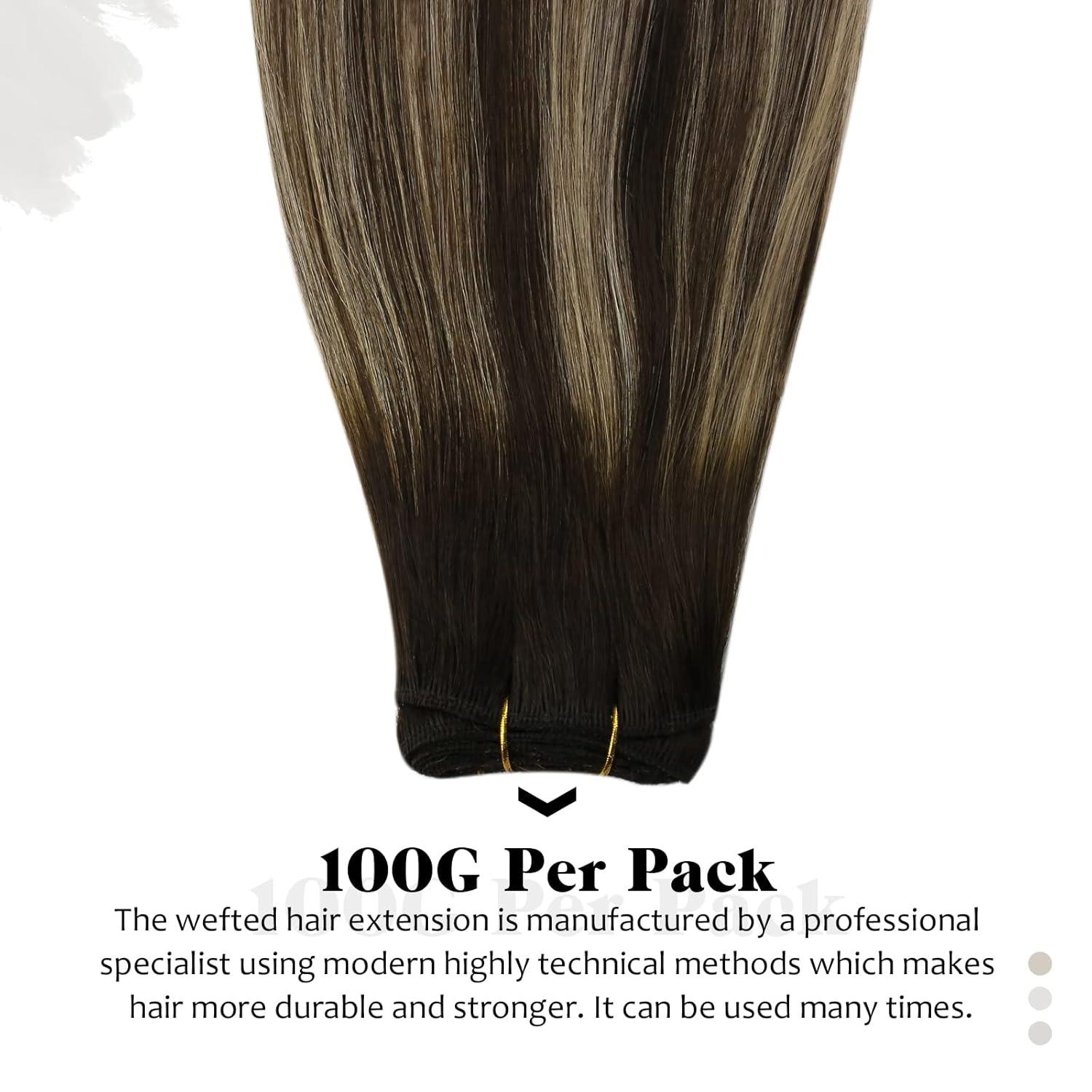 imageMoresoo Bundle ClipSew in Balayage Hair Extensions 16 Inch Real Human Hair Color 4 Brown Fading to 27 Blonde and 4 120g100g Full Head Hair Extensions