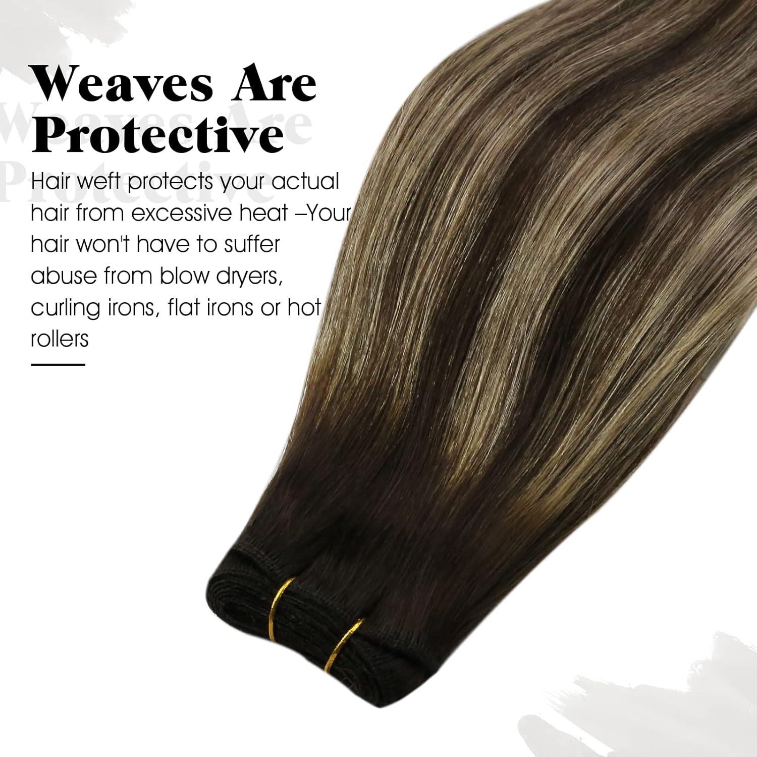 imageMoresoo Bundle ClipSew in Balayage Hair Extensions 16 Inch Real Human Hair Color 4 Brown Fading to 27 Blonde and 4 120g100g Full Head Hair Extensions