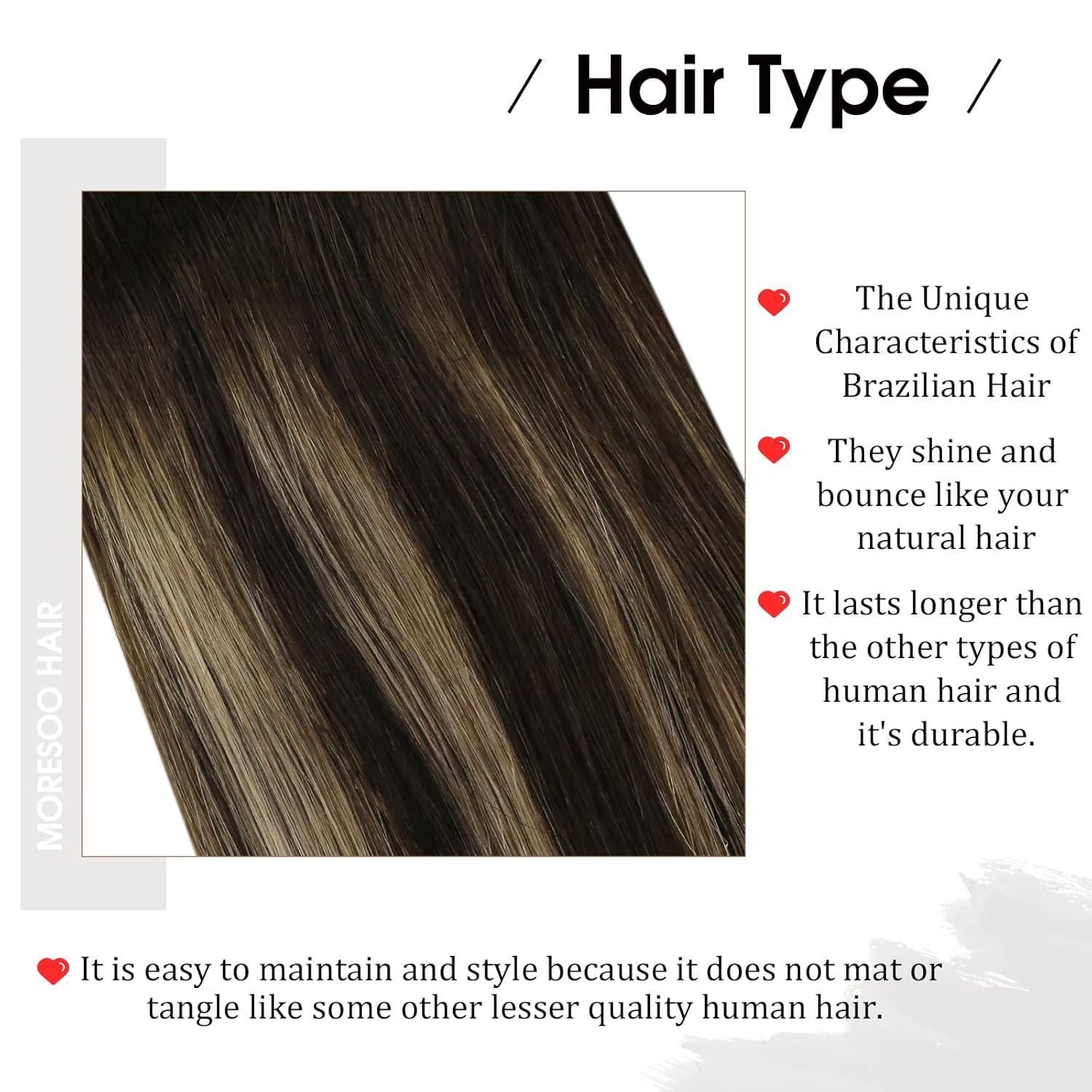 imageMoresoo Bundle ClipSew in Balayage Hair Extensions 16 Inch Real Human Hair Color 4 Brown Fading to 27 Blonde and 4 120g100g Full Head Hair Extensions