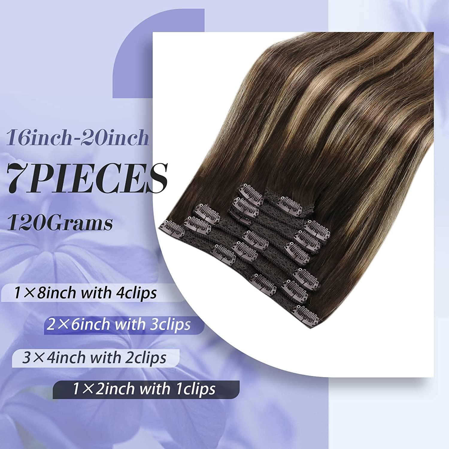 imageMoresoo Bundle ClipSew in Balayage Hair Extensions 16 Inch Real Human Hair Color 4 Brown Fading to 27 Blonde and 4 120g100g Full Head Hair Extensions
