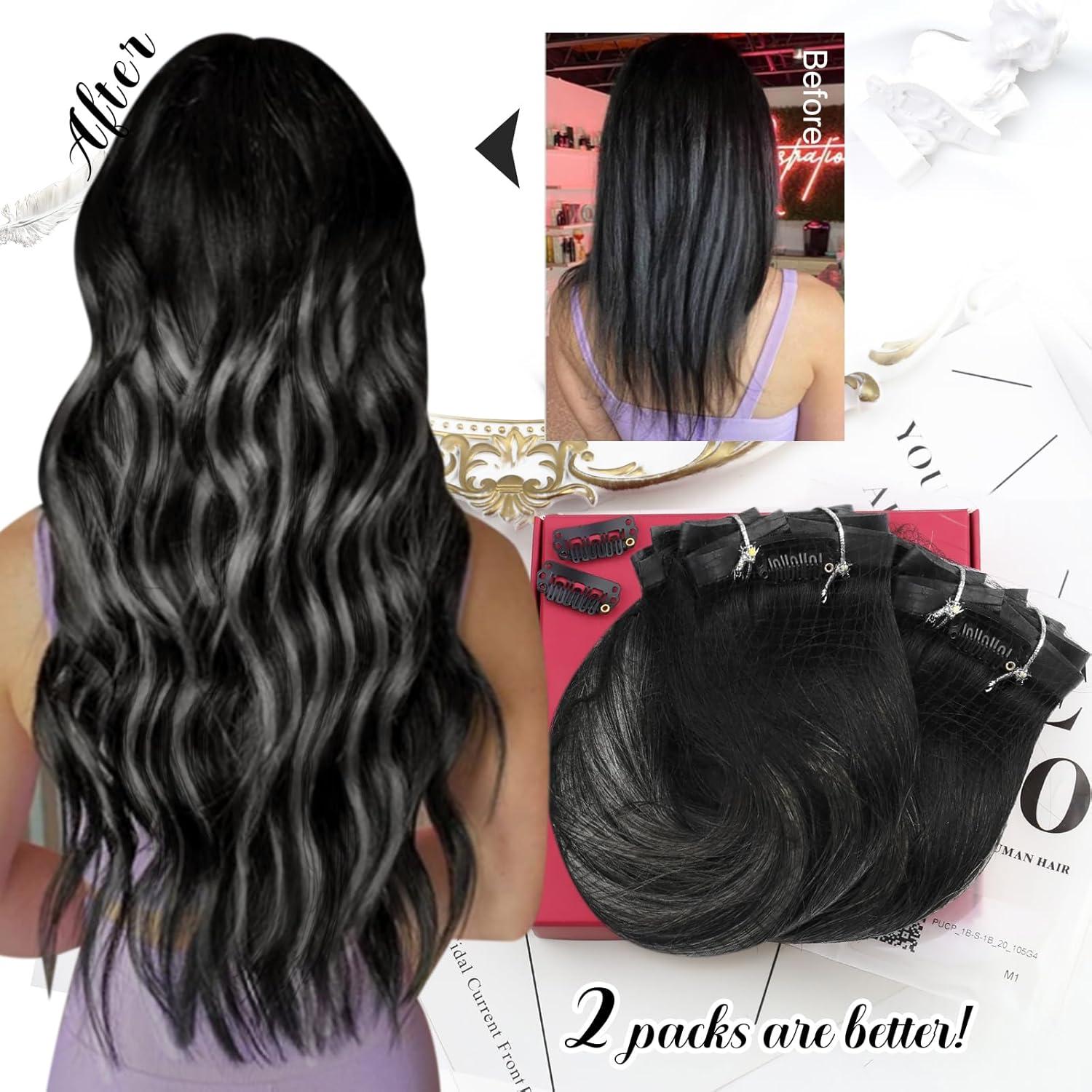 imageMoresoo Clip in Hair Extensions Balayage and Seamless Hair Extensions Clip in Human Hair Ombre Black to Silver Grey 5pcs70g 10inch7pcs120g 14inch Bundle