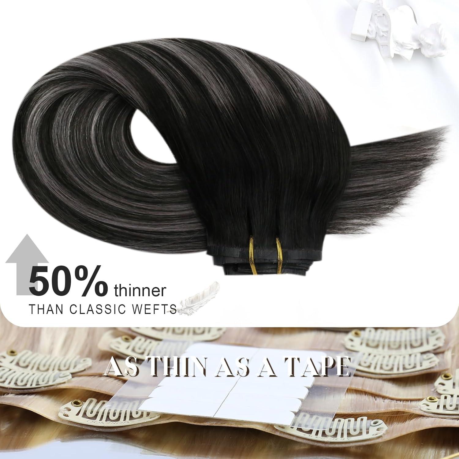 imageMoresoo Clip in Hair Extensions Balayage and Seamless Hair Extensions Clip in Human Hair Ombre Black to Silver Grey 5pcs70g 10inch7pcs120g 14inch Bundle