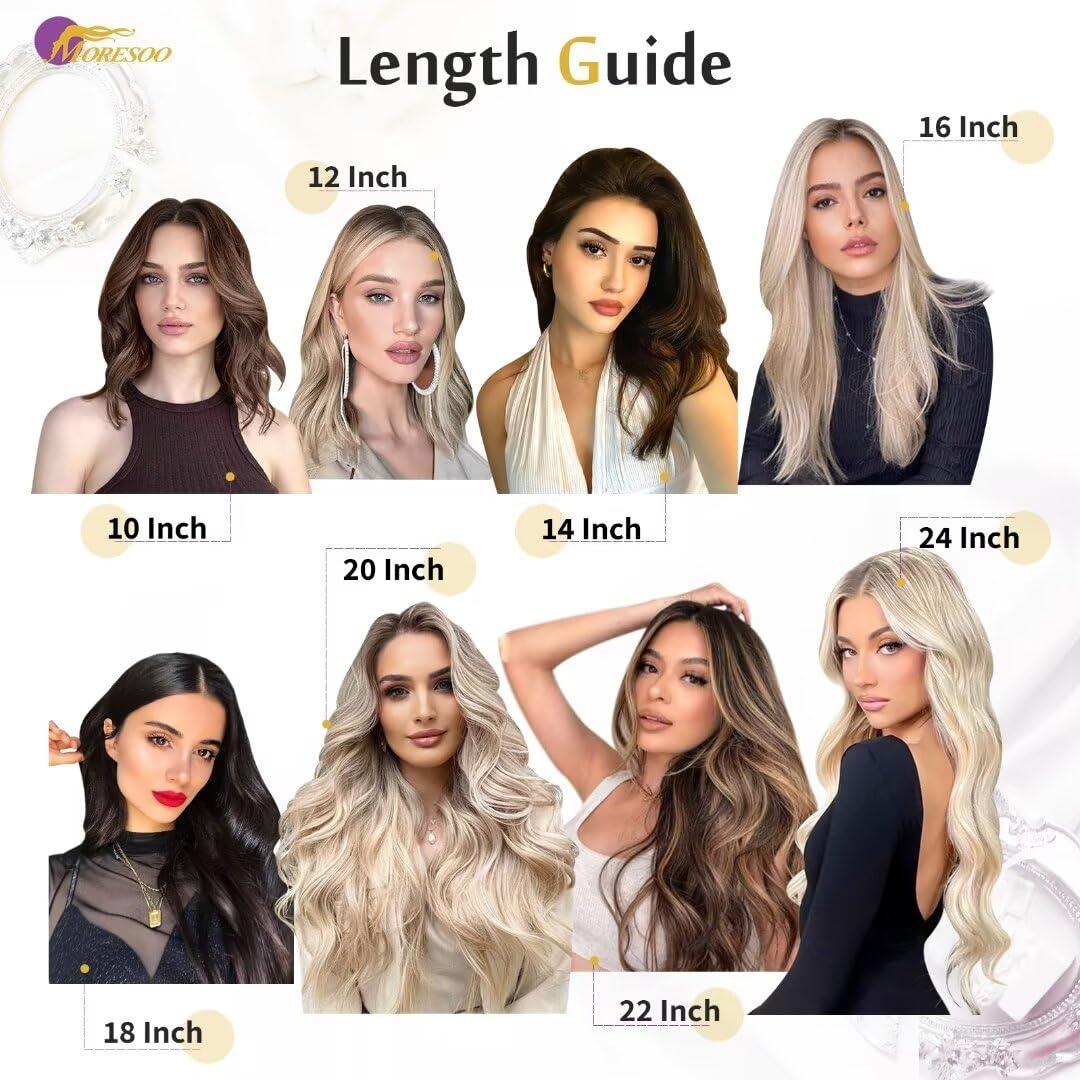 imageMoresoo Clip in Hair Extensions Ombre Natural Black to Brown with Caramel Blonde 120g7pcs and Tape in Hair Extensions Balayage Double Weft Real Human Hair 25g10pcs 18 Inch 1B327