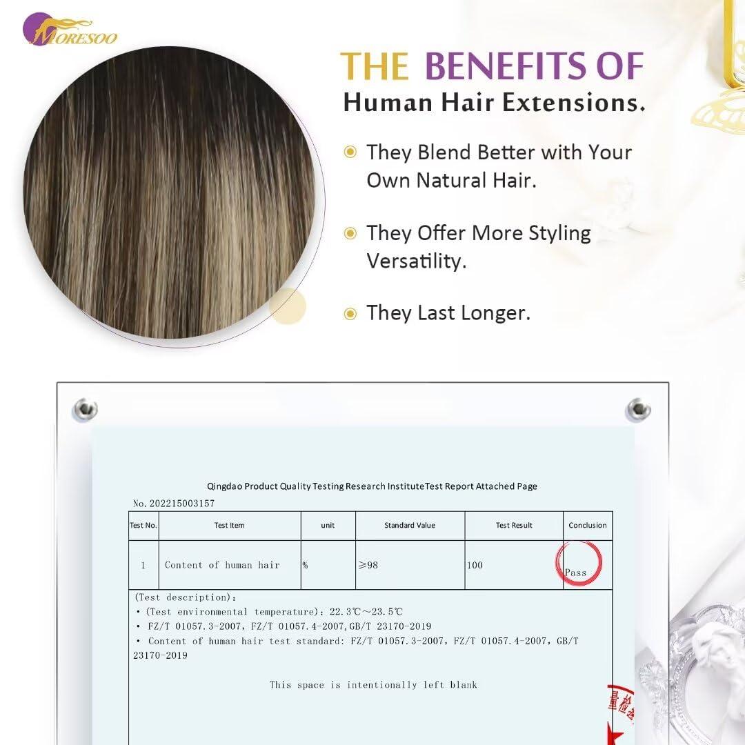 imageMoresoo Clip in Hair Extensions Ombre Natural Black to Brown with Caramel Blonde 120g7pcs and Tape in Hair Extensions Balayage Double Weft Real Human Hair 25g10pcs 18 Inch 1B327