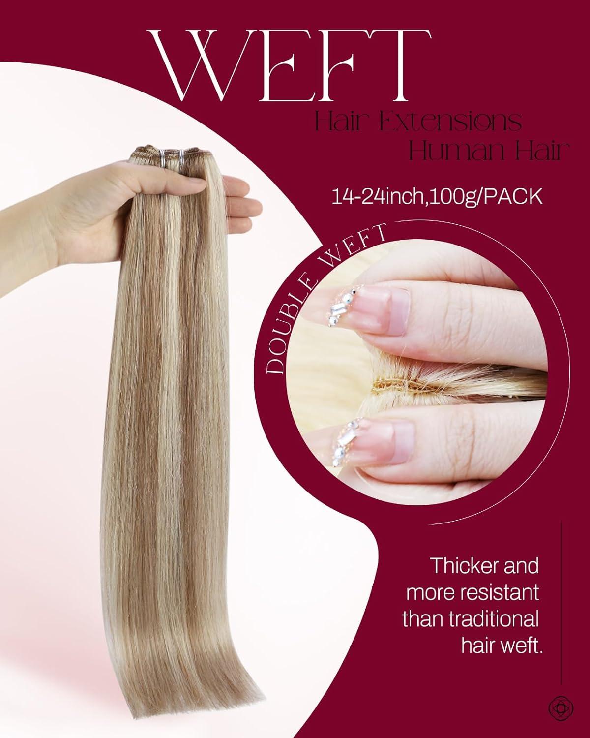 imageMoresoo I Tip Hair Extensions Human Hair 20in with Sew in Hair Extensions Real Human Hair 18inch P9A60 Highlights Medium Golden Brown with Platinum Blonde Bundle