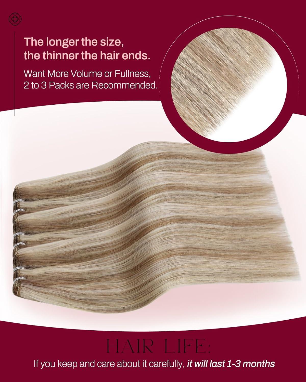 imageMoresoo I Tip Hair Extensions Human Hair 20in with Sew in Hair Extensions Real Human Hair 18inch P9A60 Highlights Medium Golden Brown with Platinum Blonde Bundle