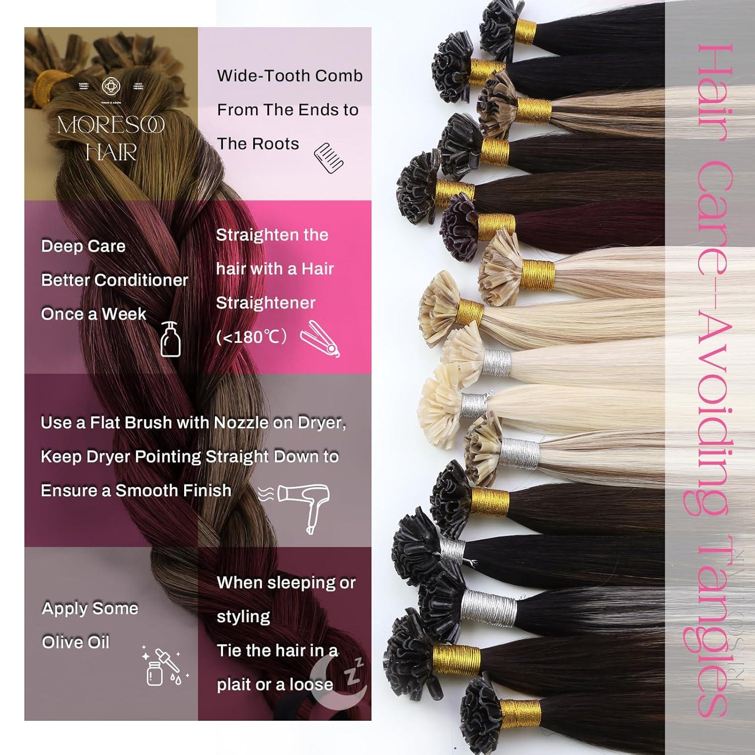 imageMoresoo I Tips Hair Extensions Real Human Hair Ash Brown with Caramel Blonde Highlight 20 Inch 40G 50S Bundle U Tip Hair Extensions Dark Brown with Caramel Blonde 20 Inch 50G 50S