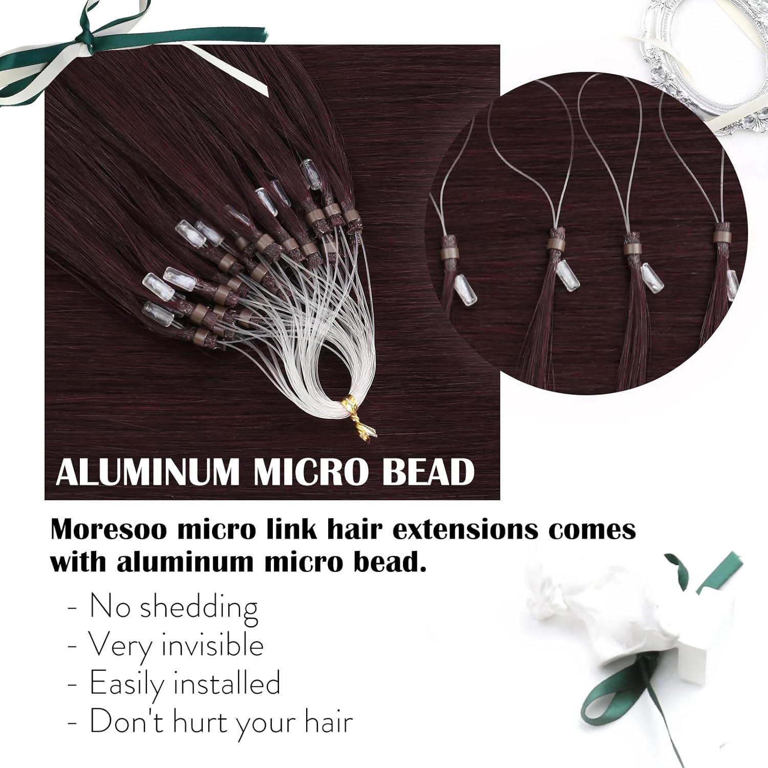imageMoresoo Micro Link Hair Extensions Human Hair Dark bown 4 micror loop hair extensions human hair burgundy 99J 18 inch micro beads hair extensions real human hair red microlink hair extensions brown