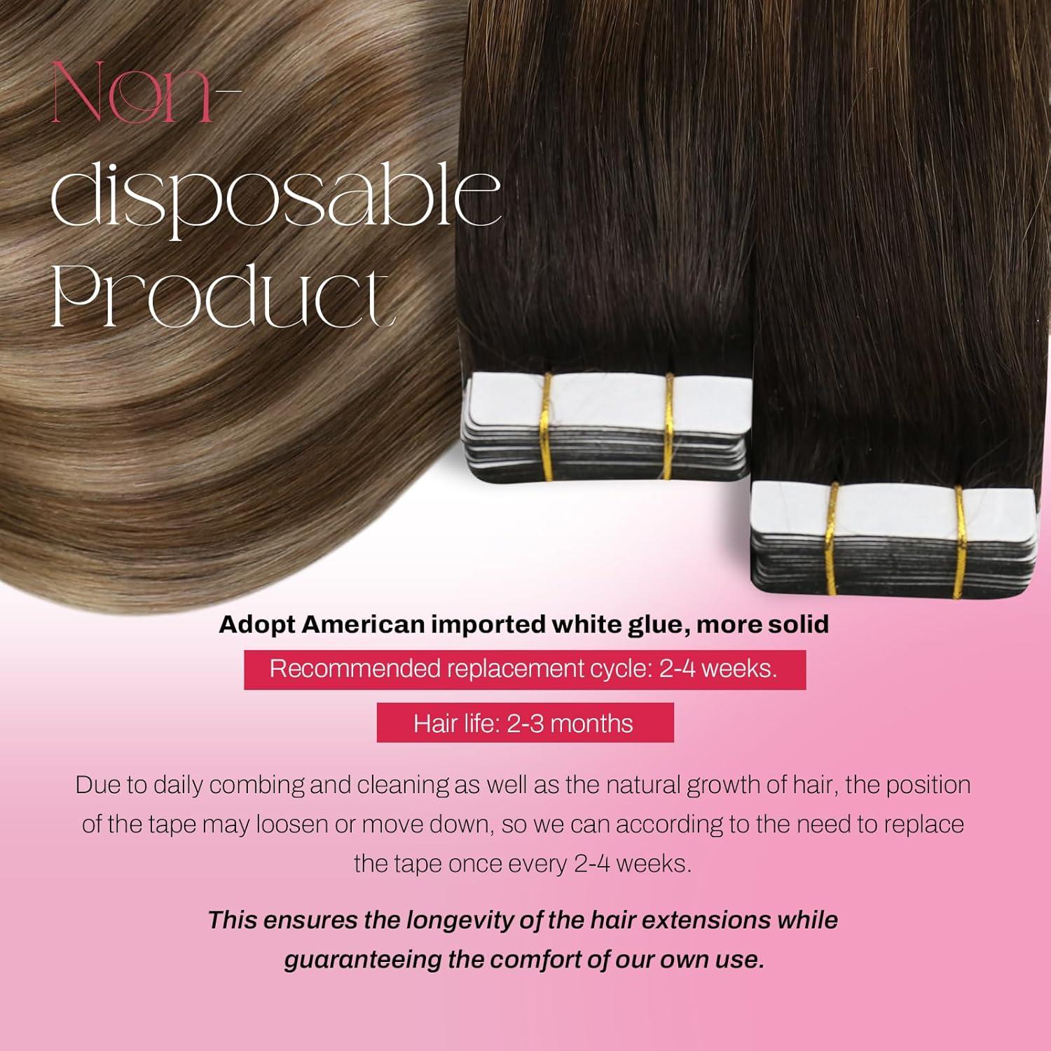 imageMoresoo Ombre Tape in Hair Extensions Human Hair Dark Brown to Brown Mix with Blonde with Sew in Hair Extensions Real Human Hair 1616inch bundle