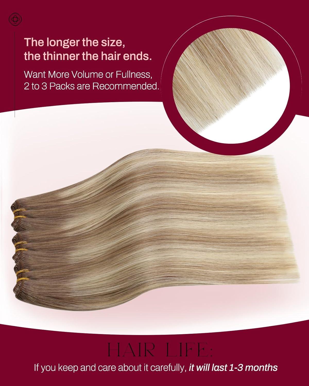 imageMoresoo Ombre Tape in Hair Extensions Human Hair Dark Brown to Brown Mix with Blonde with Sew in Hair Extensions Real Human Hair 1616inch bundle