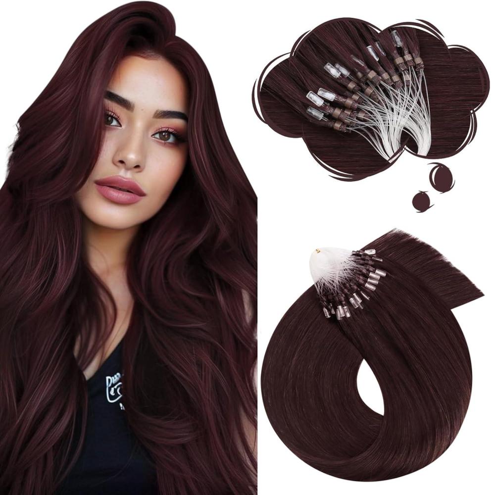 imageMoresoo Micro Link Hair Extensions Human Hair Dark bown 4 micror loop hair extensions human hair burgundy 99J 14 inch micro beads hair extensions real human hair red microlink hair extensions brown