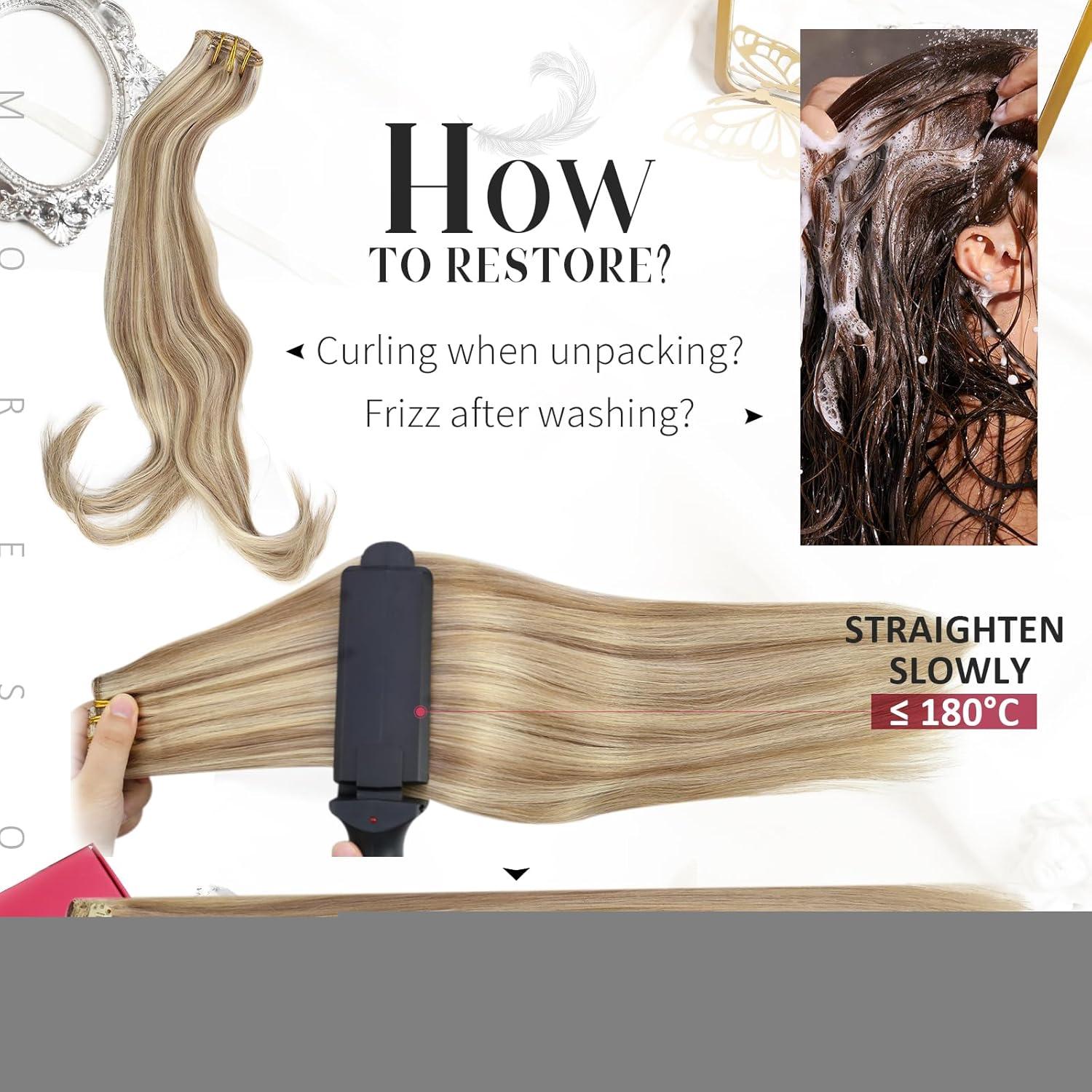 imageMoresoo Clip in Hair Extensions Human Hair Dark Ash Blonde with Golden Blonde Real Hair Extensions Clip in Human Hair Blonde Highlight 2packs 16inch18inch