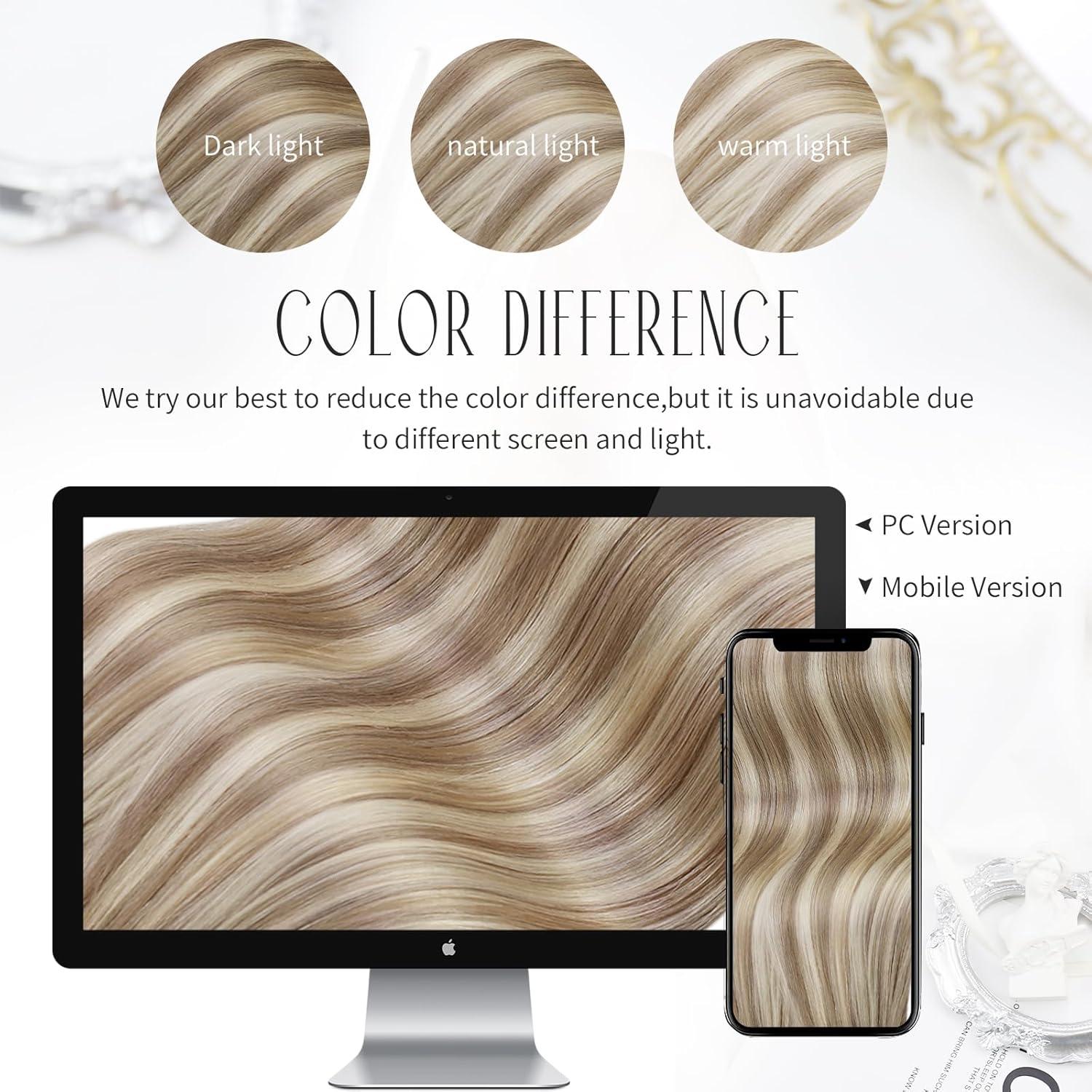 imageMoresoo Clip in Hair Extensions Human Hair Light Brown with Blonde Real Hair Extensions Clip in Human Hair Blonde Highlight 2packs 16inch