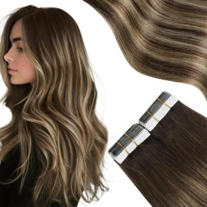 Moresoo Ombre Clip in Human Hair Extensions #4/10/16 12inch 5pcs 80g and Balayage Brown Tape in Hair Extensions #4/27/4 26inch 20pcs 50g