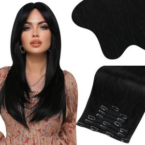 Moresoo Seamless Clip in Hair Extensions Human Hair Black with Human Hair Clip in Extensions Black 2packs 22inch
