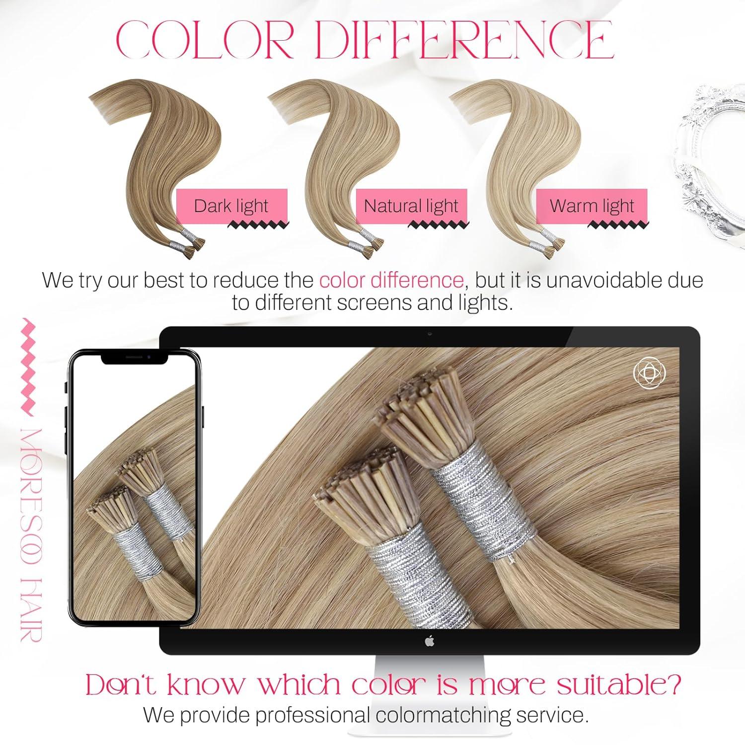 imageMoresoo I Tip Hair Extensions Human Hair Highlight Honey Blonde and Ash Blonde Itip Hair Extensions Real Human Hair Long Straight 40G50S 24Inch