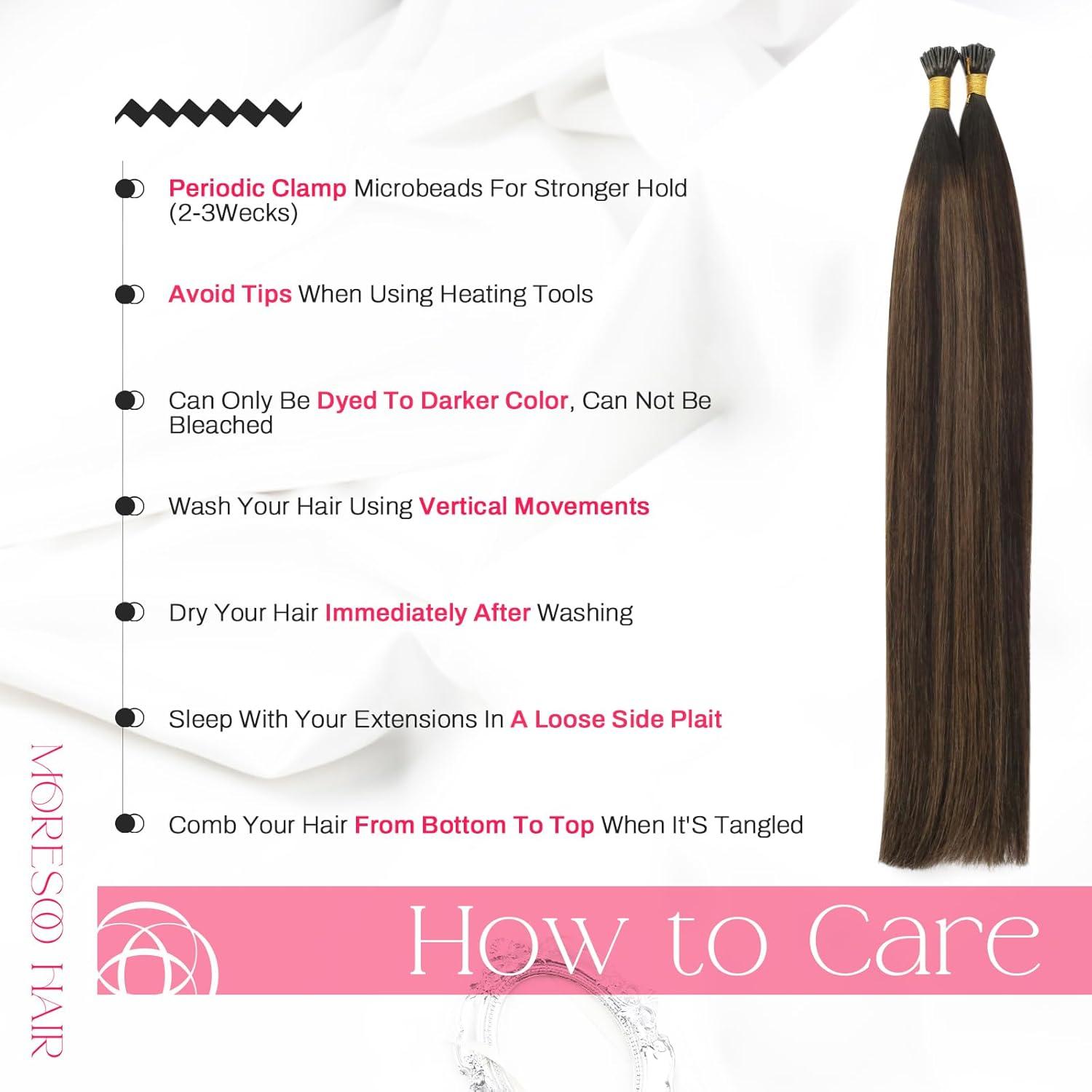 imageMoresoo I Tip Hair Extensions Human Hair Ombre Dark Brown to Chestnut Brown Stick Tip Hair Extensions Human Hair 40g50s 16inch