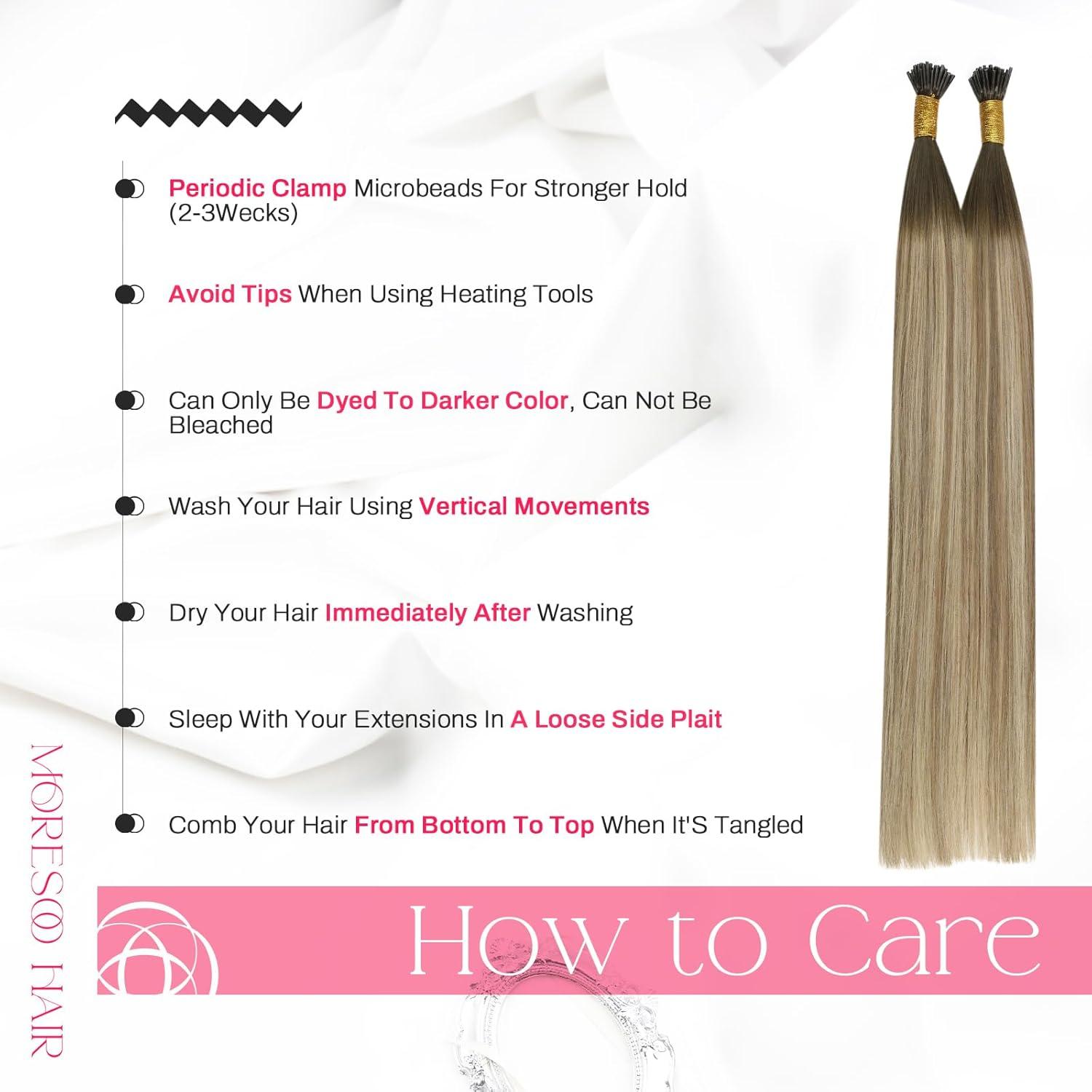 imageMoresoo Itip Human Hair Extensions Ash Brown Itip Real Remy Hair Extensions Balayage Dark Brown to Dirty Blonde Stick Tip Extensions Human Hair 40g50s 20 inch