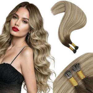 Moresoo I Tips Hair Extensions Human Hair Ombre Dark Mocha Brown to Dirty Blonde with Light Brown I Tip Hair Extensions Human Hair for Women Extensions Itip 18inch 40g/50s