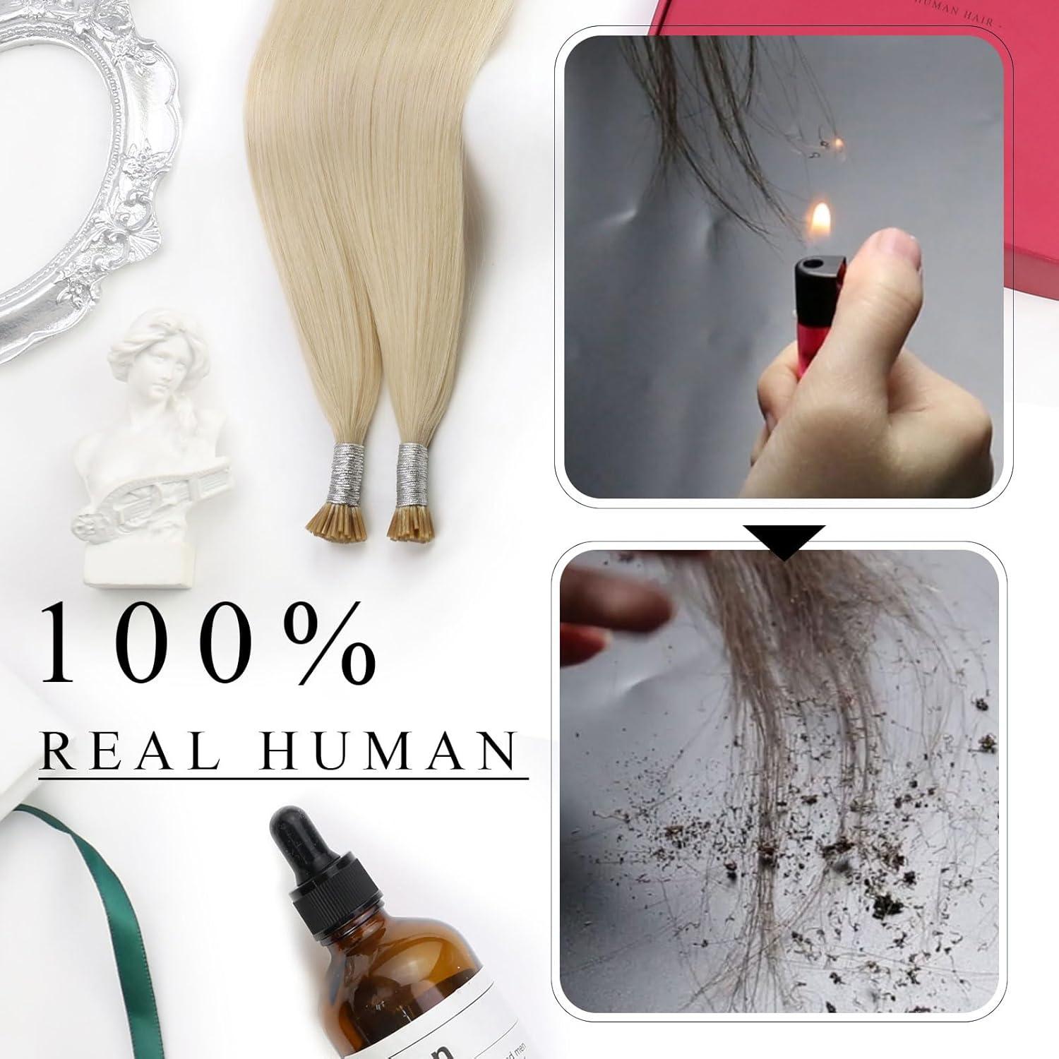 imageMoresoo I Tip Hair Extensions Human Hair Platinum Blonde I Tips Human Hair Extensions Invisible Add Length Straight 08GS 50S 20 Inch