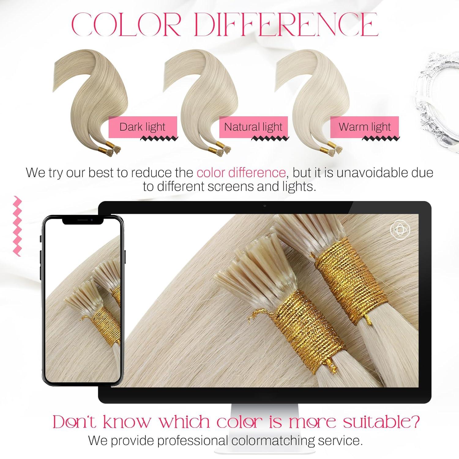 imageMoresoo I Tip Hair Extensions Human Hair Platinum Blonde I Tips Human Hair Extensions Invisible Add Length Straight 08GS 50S 20 Inch
