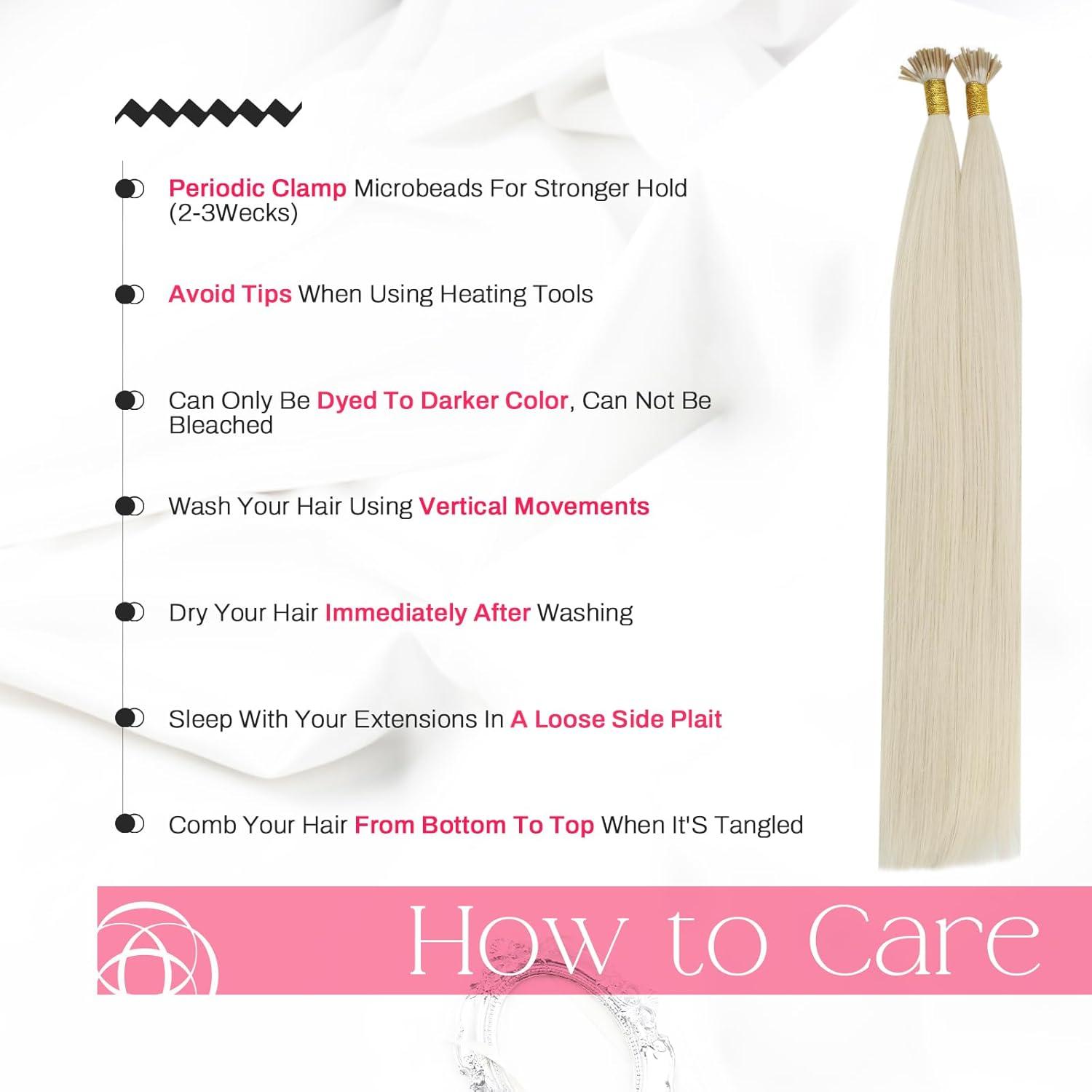 imageMoresoo I Tip Hair Extensions Human Hair Platinum Blonde I Tips Human Hair Extensions Invisible Add Length Straight 08GS 50S 20 Inch
