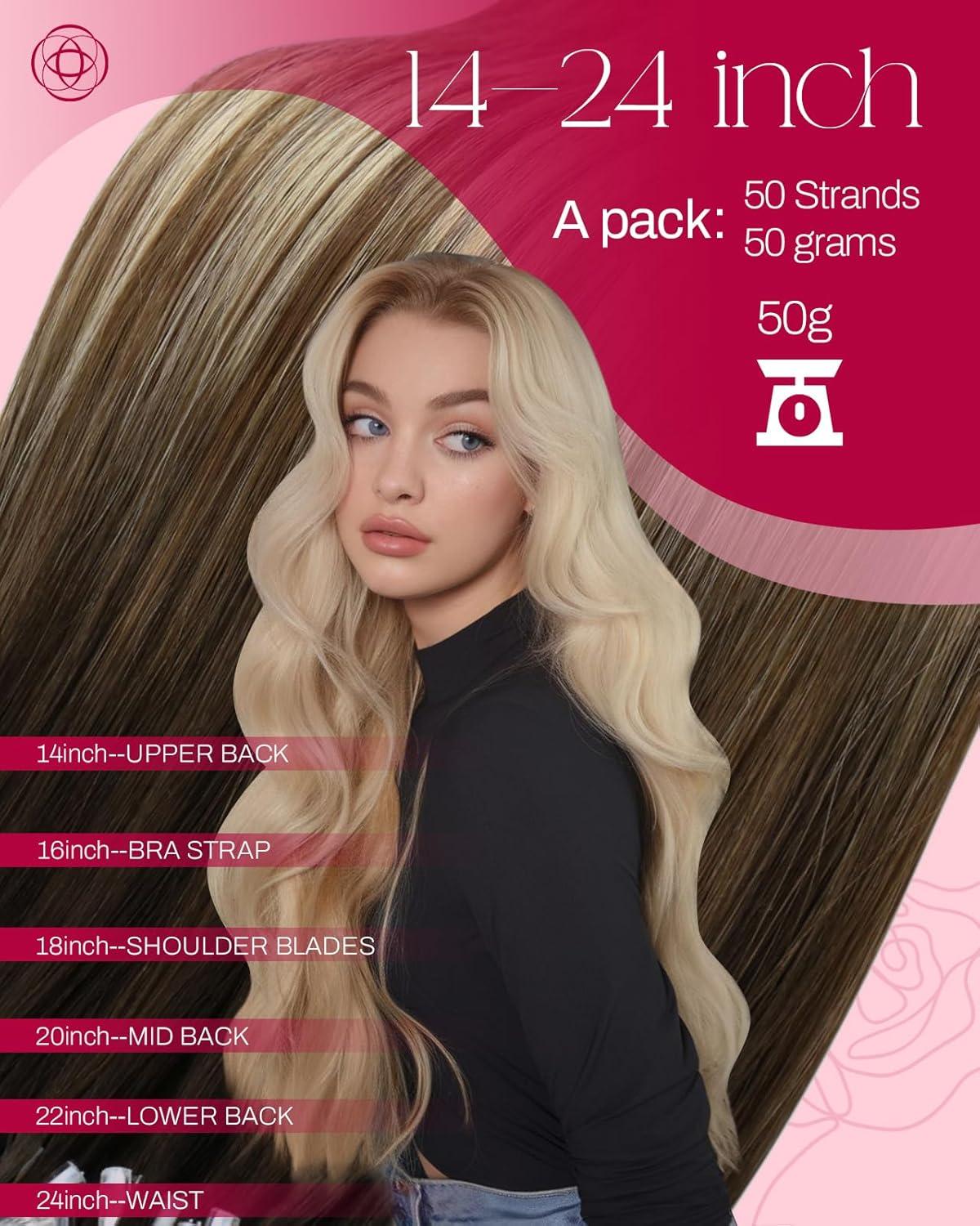 imageMoresoo Clip in Extensions Real Human Hair 120g7pcs with Micro Link Hair Extensions 50g50s 16 Inch Ombre Dark Brown to Light Brown with Bleach Blonde Bundle