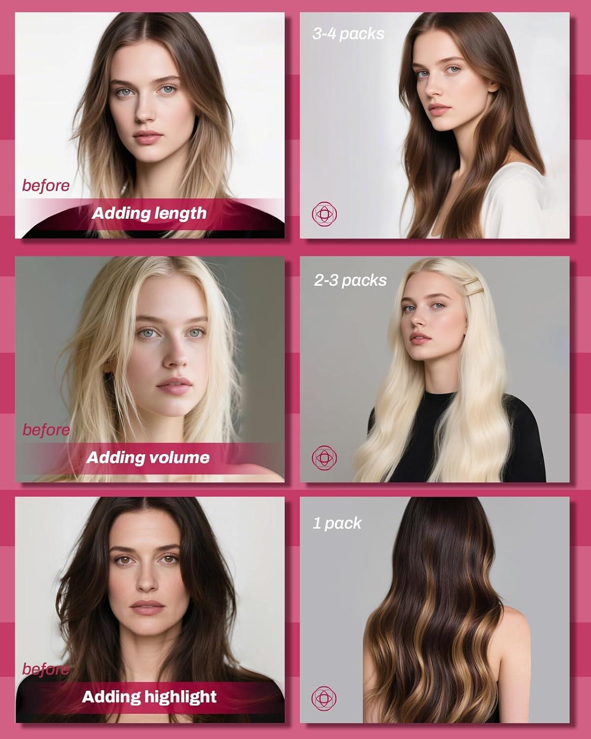 imageMoresoo Clip in Extensions Real Human Hair 120g7pcs with Micro Link Hair Extensions 50g50s 16 Inch Ombre Dark Brown to Light Brown with Bleach Blonde Bundle