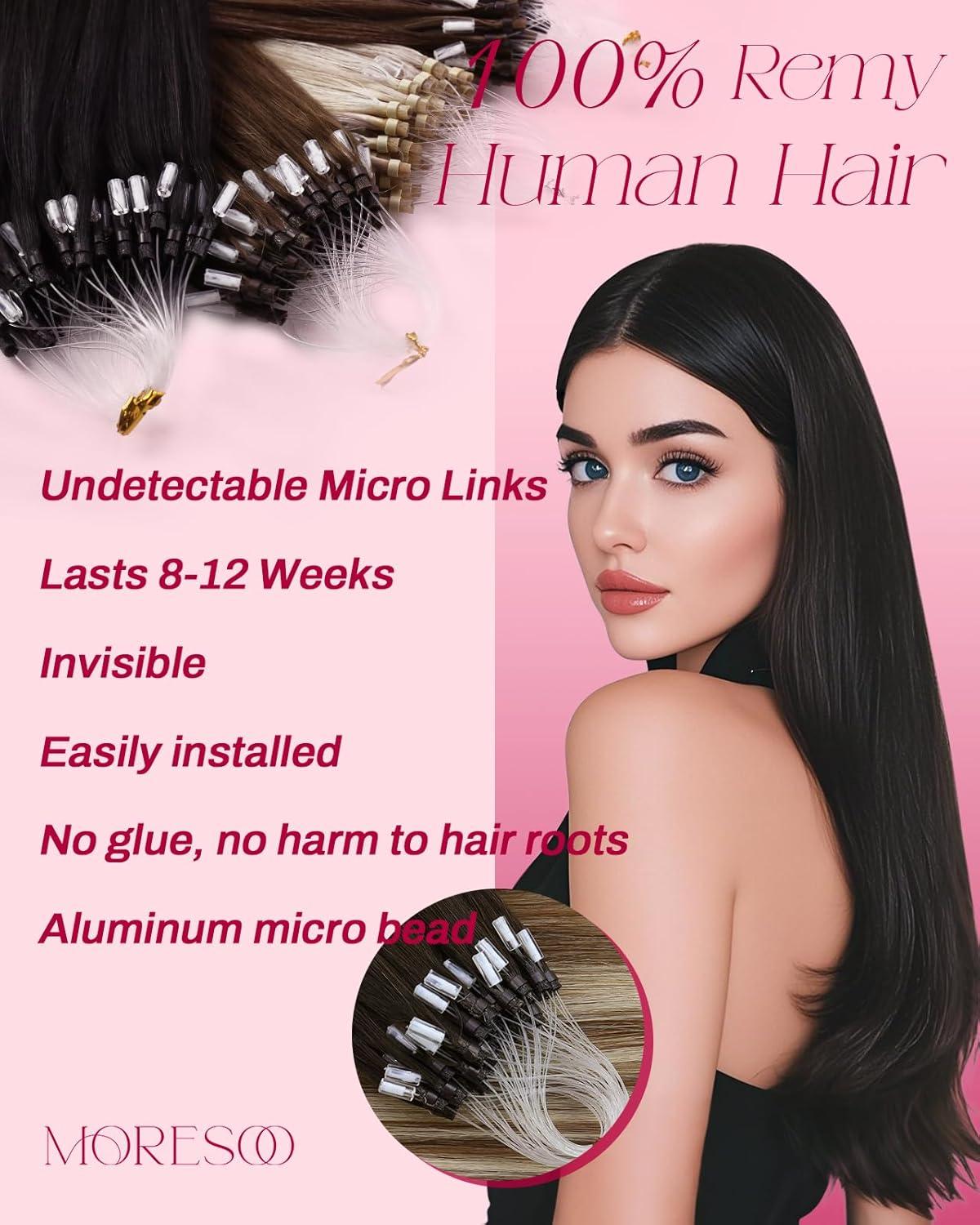 imageMoresoo Clip in Extensions Real Human Hair 120g7pcs with Micro Link Hair Extensions 50g50s 16 Inch Ombre Dark Brown to Light Brown with Bleach Blonde Bundle