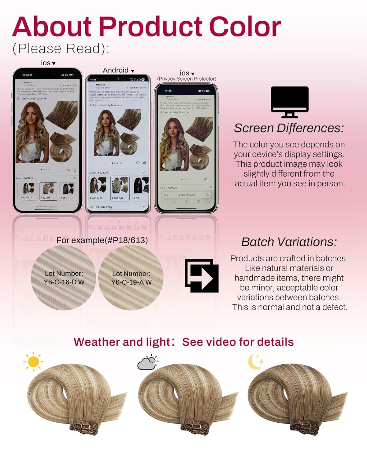 imageMoresoo Clip in Extensions Real Human Hair 80g5pcs 20 Inch with Seamless Clip in Hair Extensions 120g7pcs 18 Inch 8228 Balayage Light Brown to Light Golden Blonde Bundle