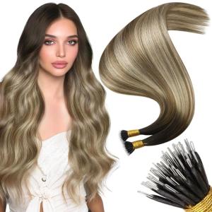 Moresoo Nano Link Hair Extensions Real Human Hair Ginger Brown to Golden Brown with Golden Ginger Balayage Nano Bead Hair Extensions Remy Human Hair for Wedding Silky Soft 50 Strands 50G 18 Inch