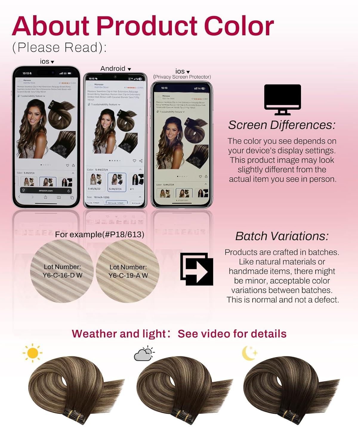 imageMoresoo Clip in Extensions Real Human Hair 80g5pcs with Seamless Clip in Hair Extensions 120g7pcs 14inch Balayage Dark Brown to Caramel Blonde Bundle