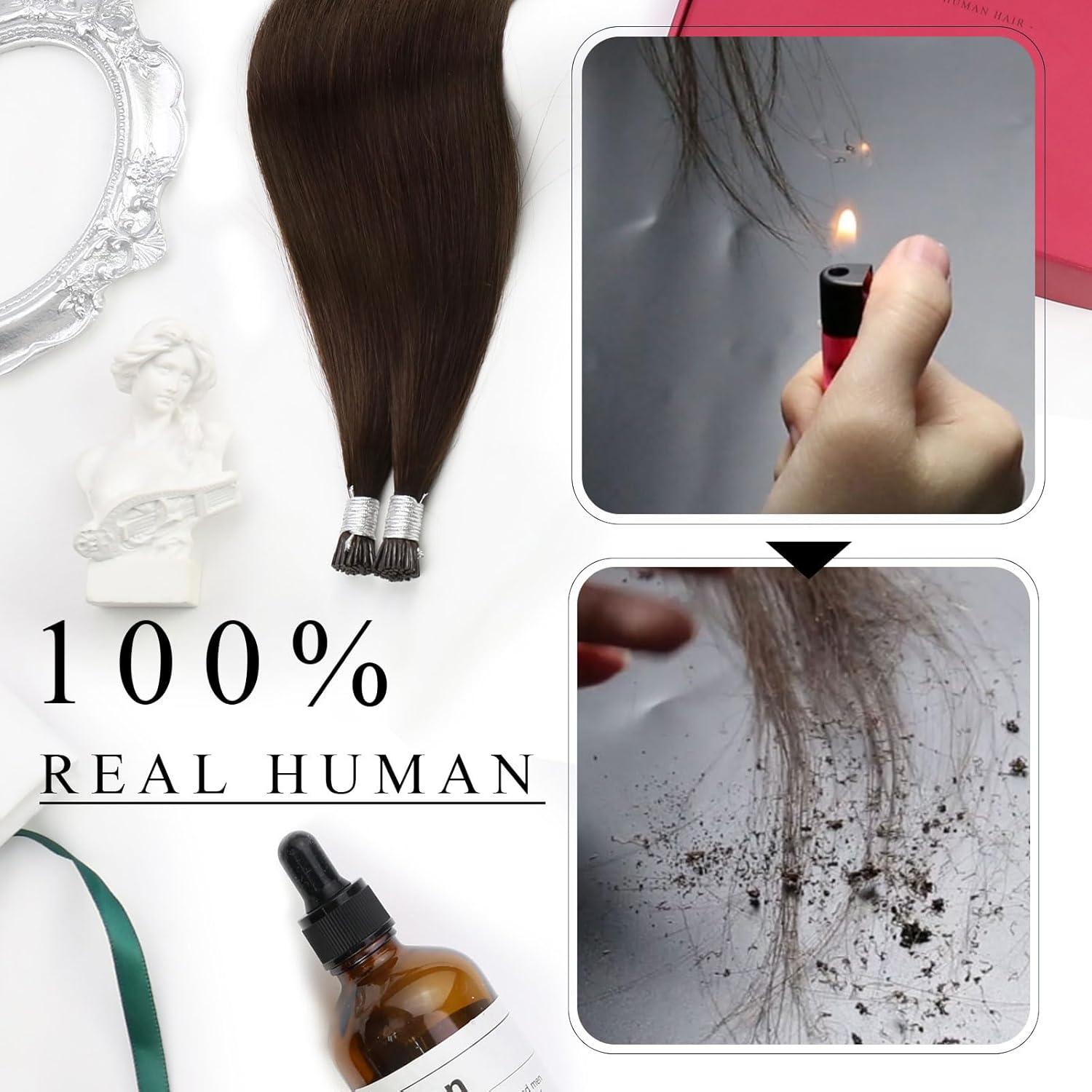 imageMoresoo I Tip Hair Extensions Human Hair Medium Brown I Tips Hair Extensions Real Human Hair Long Straight 08S 50 strands 22 inch