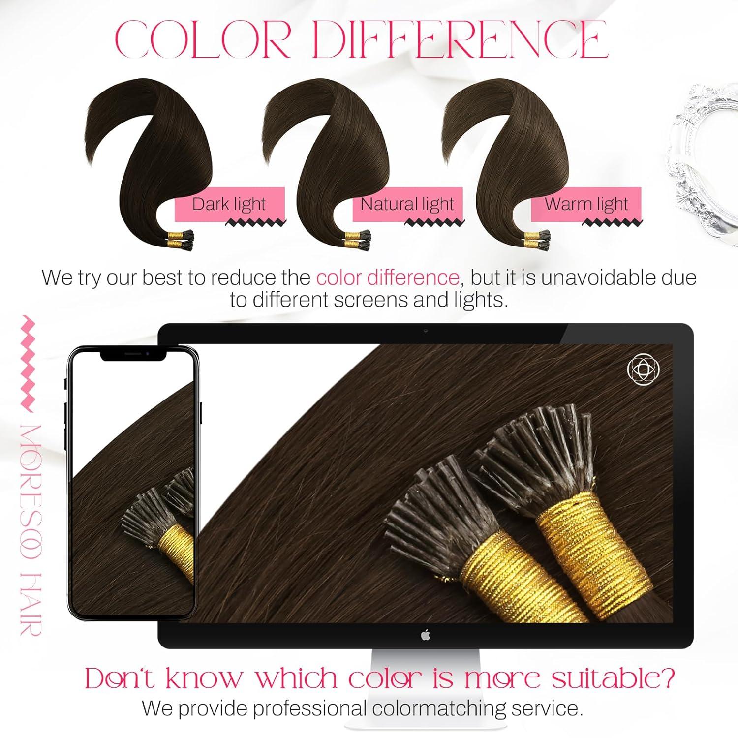 imageMoresoo I Tip Hair Extensions Human Hair Medium Brown I Tips Hair Extensions Real Human Hair Long Straight 08S 50 strands 22 inch