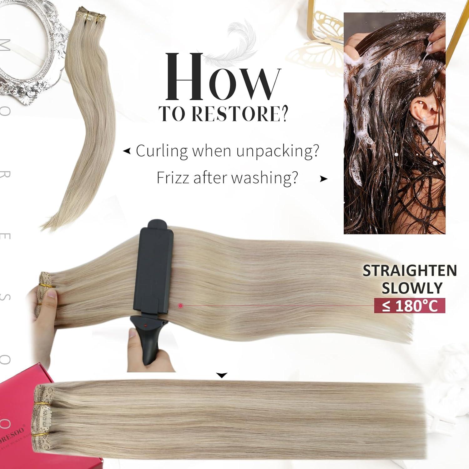 imageMoresoo Tape in Hair Extensions Human Hair Blonde and Clip in Hair Extensions Ash Blonde Highlight20pcs50g7pcs120g 16inch Bundle