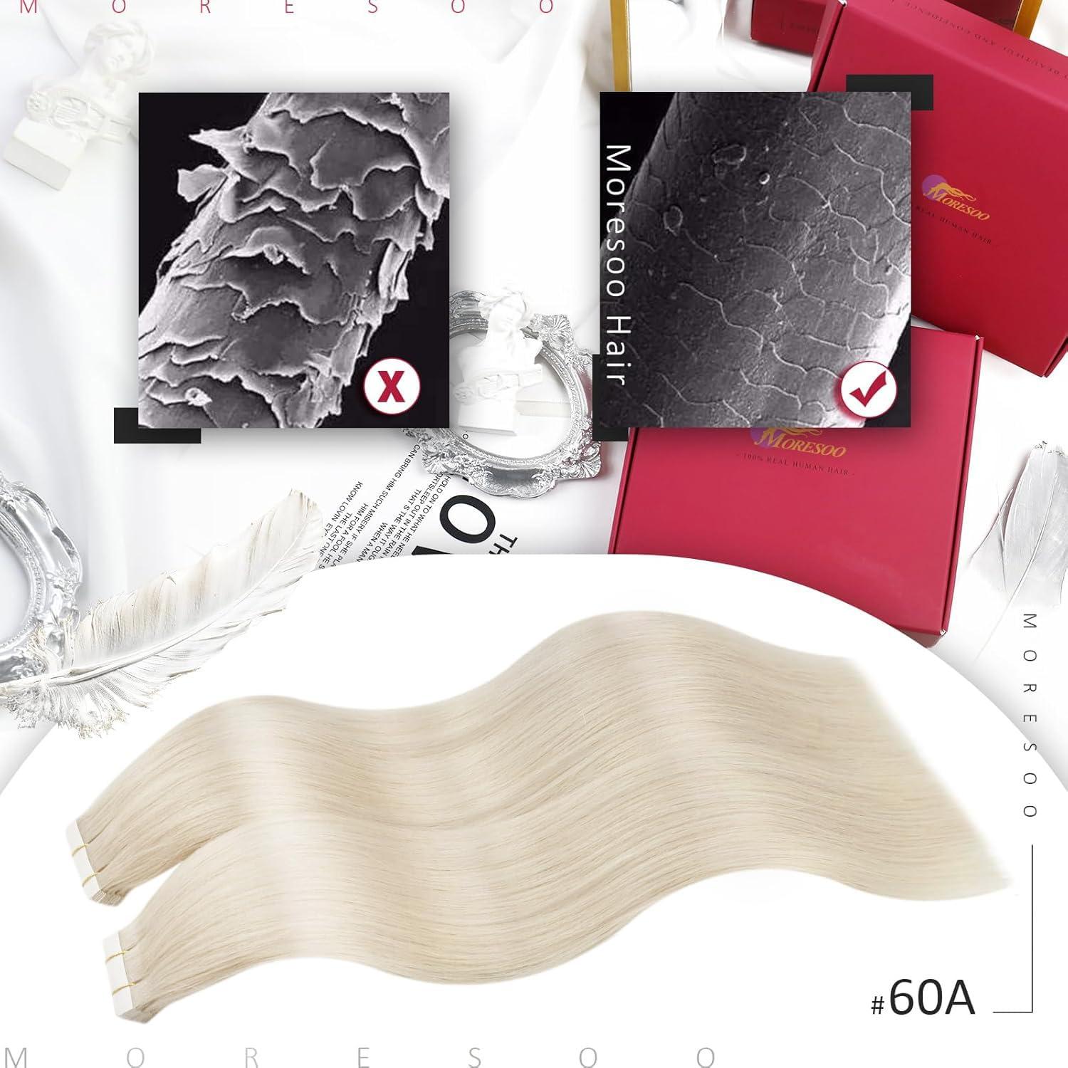 imageMoresoo Clip in Extensions Real Human Hair 120g7pcs with Tape in Hair Extensions Human Hair 100g40pcs 20 Inch 60A Bleach Blonde Bundle