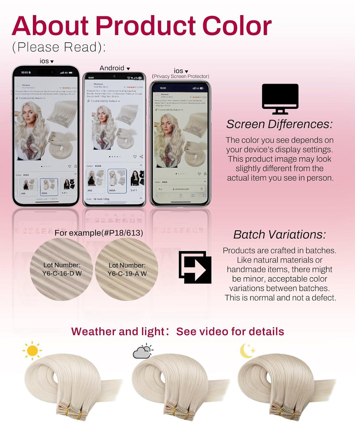 imageMoresoo Clip in Extensions Real Human Hair 120g7pcs with Tape in Hair Extensions Human Hair 100g40pcs 20 Inch 60A Bleach Blonde Bundle