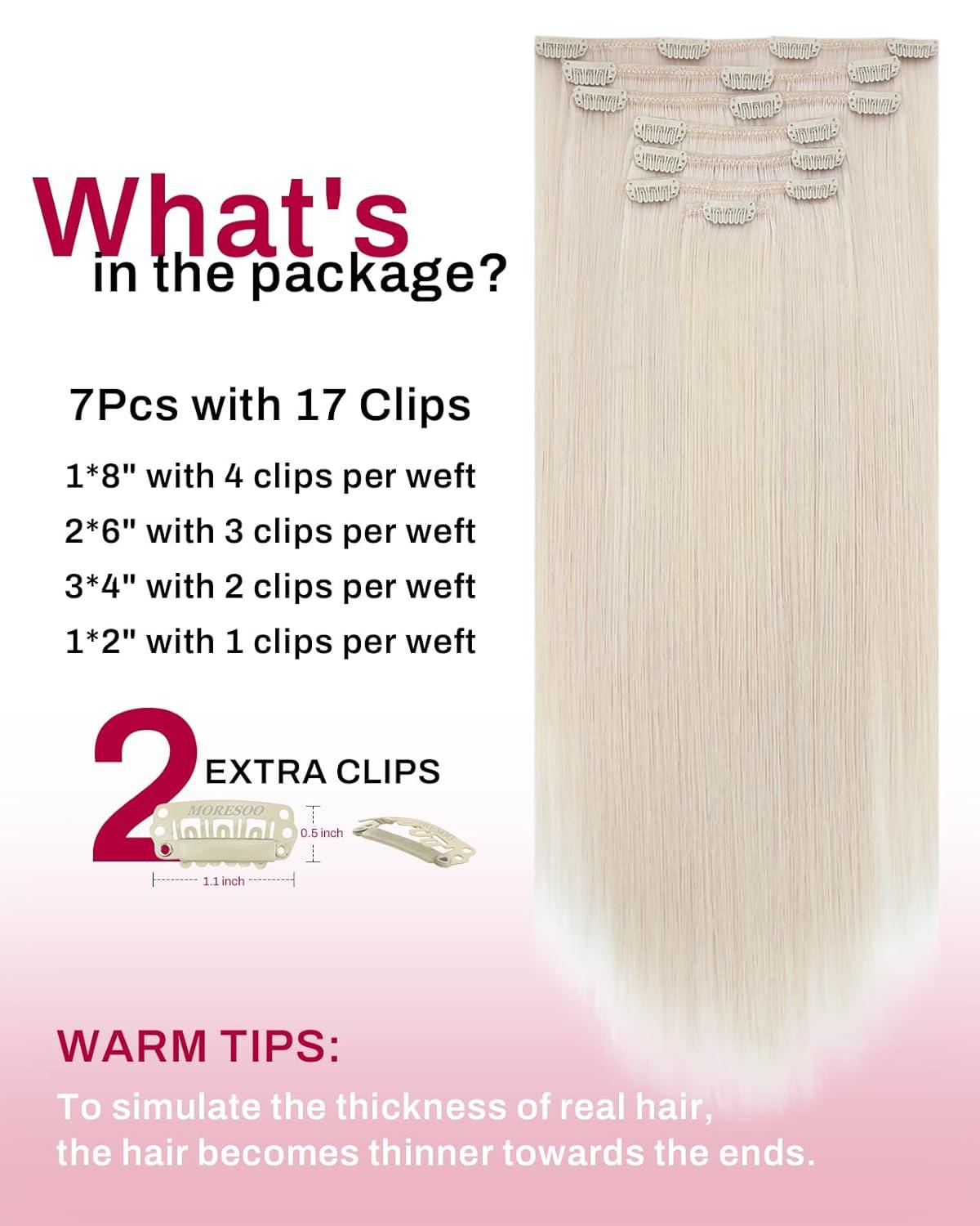 imageMoresoo Clip in Extensions Real Human Hair 120g7pcs with Tape in Hair Extensions Human Hair 100g40pcs 20 Inch 60A Bleach Blonde Bundle