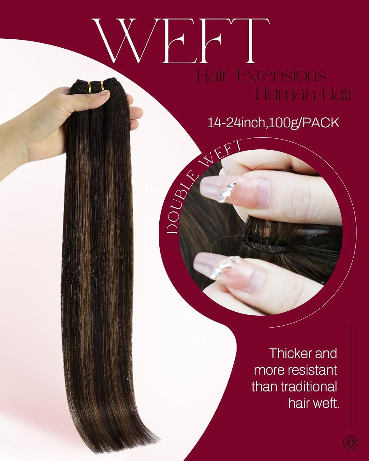 imageMoresoo Human Hair Tape in Extensions Balayage Darkest Brown Mix with Medium Brown with Weft Hair Extensions Human Hair Ombre Darkest Brown with Medium Brown 1824inch bundle