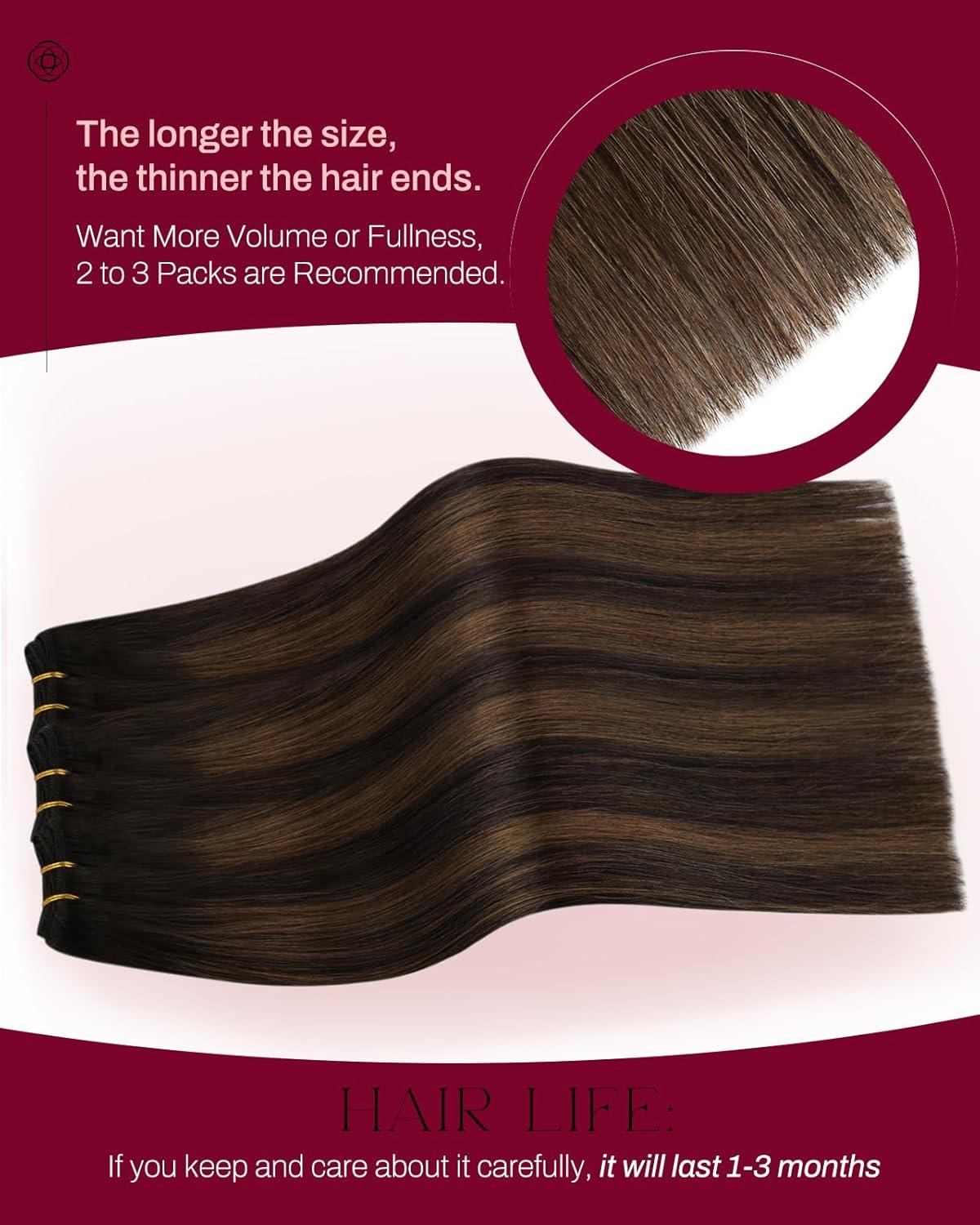 imageMoresoo Human Hair Tape in Extensions Balayage Darkest Brown Mix with Medium Brown with Weft Hair Extensions Human Hair Ombre Darkest Brown with Medium Brown 1824inch bundle