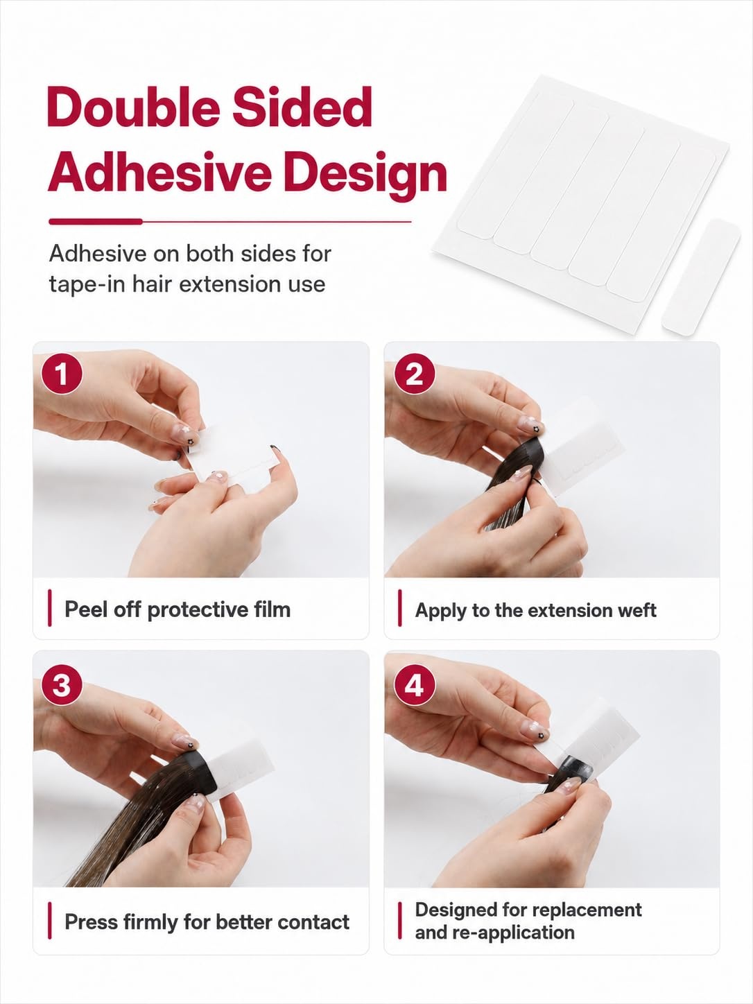image:imageMoresoo Hair Extension Tape 3 Sheet 36Pieces4 cm x 08 cm Single Sided Adhesive Strips for Tape in Hair Extensions36pcs Double Sided Tape Tabs