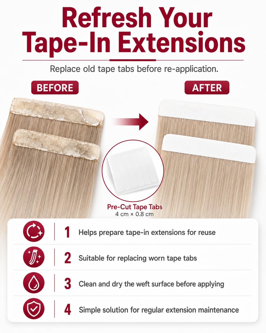 image:imageMoresoo Hair Extension Tape 3 Sheet 36Pieces4 cm x 08 cm Single Sided Adhesive Strips for Tape in Hair Extensions36pcs Double Sided Tape Tabs