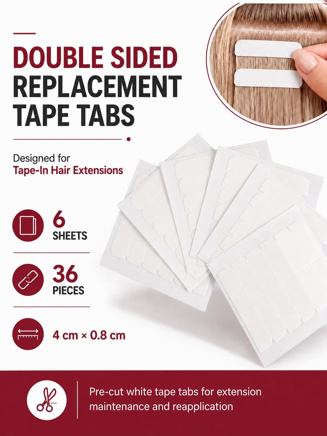 image:imageMoresoo Hair Extension Tape 3 Sheet 36Pieces4 cm x 08 cm Single Sided Adhesive Strips for Tape in Hair Extensions36pcs Double Sided Tape Tabs