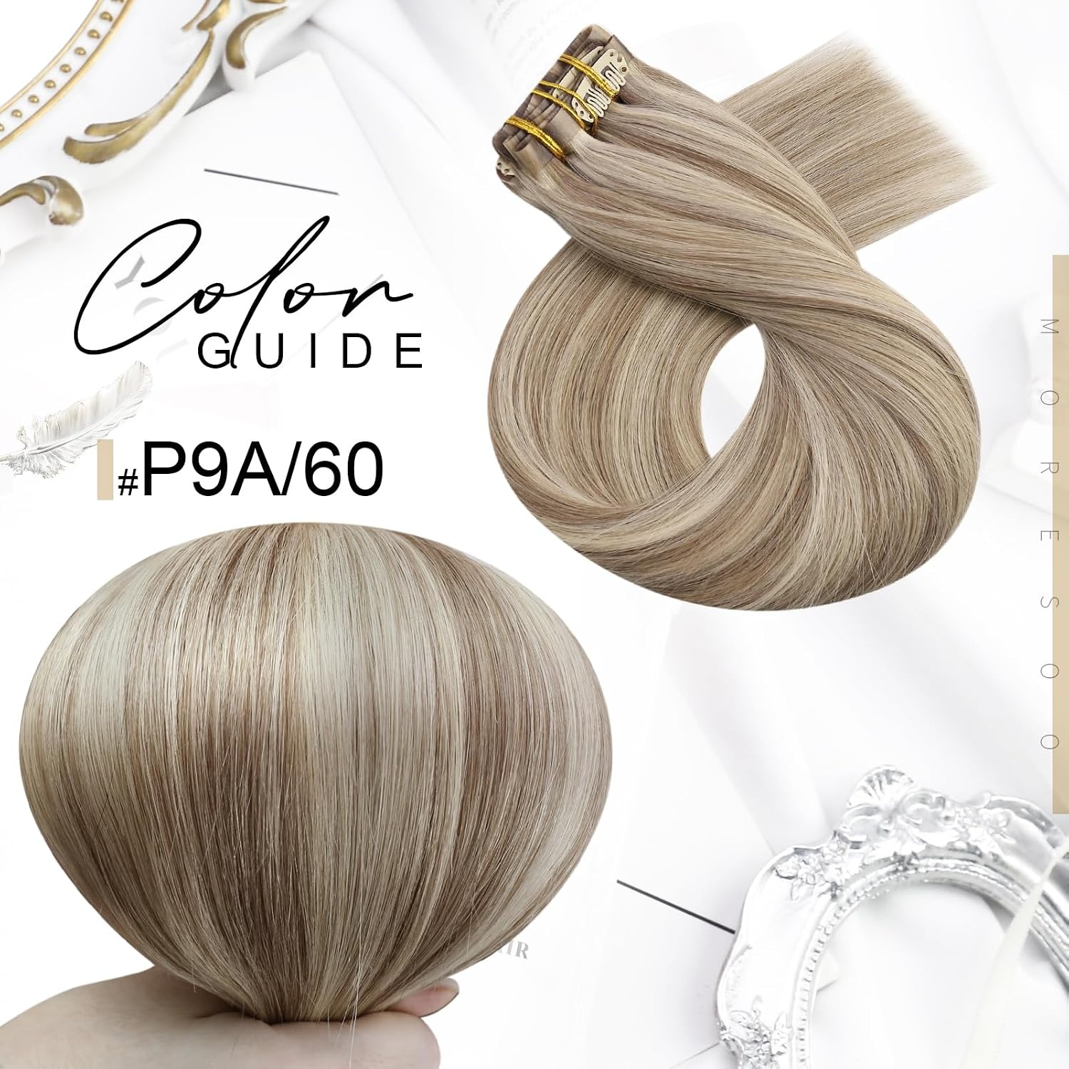 image:imageMoresoo Seamless Clip in Hair Extensions Human Hair Blonde Highlight with Light Brown Tape in Hair Extensions Human Hair Blonde 7pcs120g 14inch20pcs30g 12inch Bundle