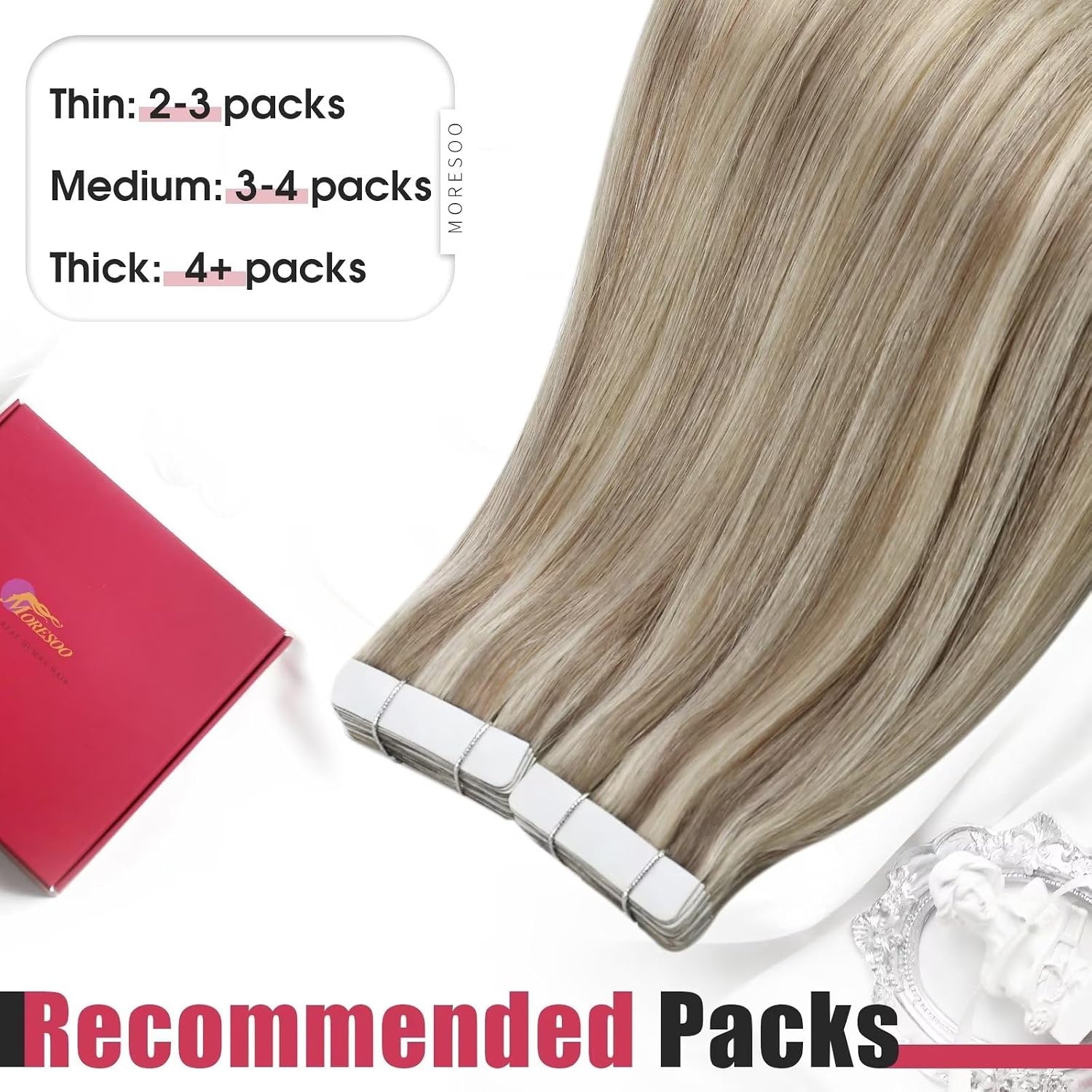 image:imageMoresoo Seamless Clip in Hair Extensions Human Hair Blonde Highlight with Light Brown Tape in Hair Extensions Human Hair Blonde 7pcs120g 14inch20pcs30g 12inch Bundle