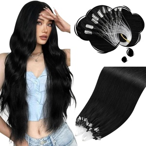 [Bundle] Moresoo Micro Loop Hair Extensions 16 Inch + 18 Inch Microlinks Hair Extensions Color #1 Jet Black Micro Loop Human Hair Extesnsions Total 2 Packs/100 Strands