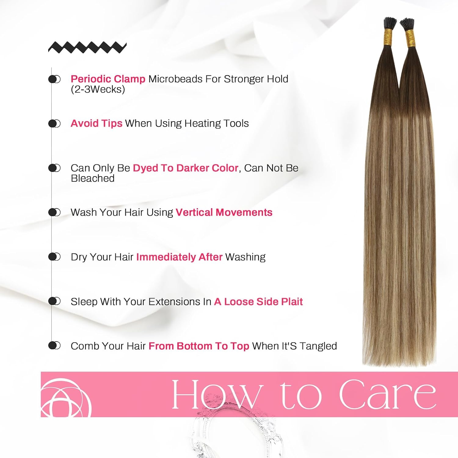 image:imageMoresoo I Tips Hair Extensions Human Hair Real Ombre Medium Brown to Light Bleach Blonde Glow 18 Inch 50 Strands 40G TangleFree Silicone Micro Ring Compatible Night Party