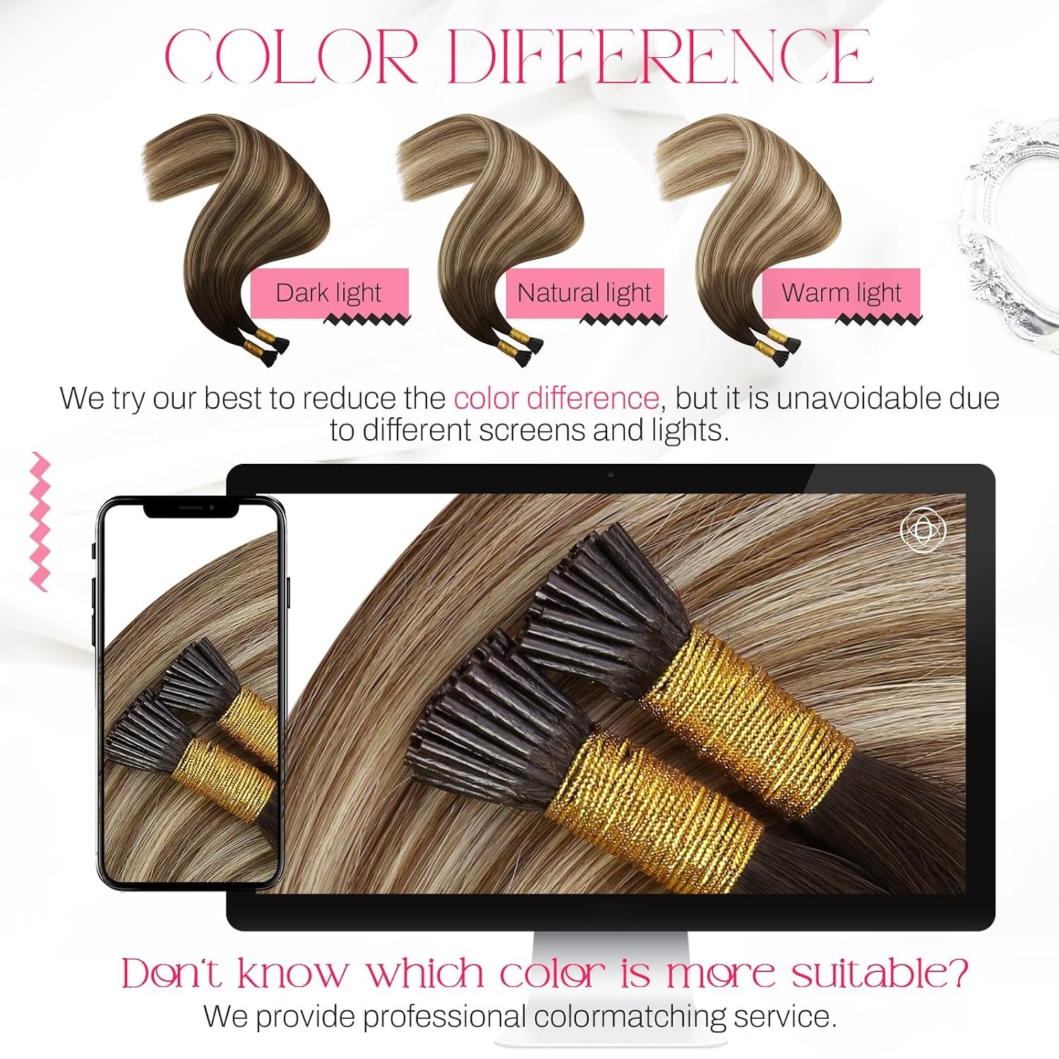 image:imageMoresoo I Tips Hair Extensions Human Hair Real Ombre Medium Brown to Light Bleach Blonde Glow 18 Inch 50 Strands 40G TangleFree Silicone Micro Ring Compatible Night Party